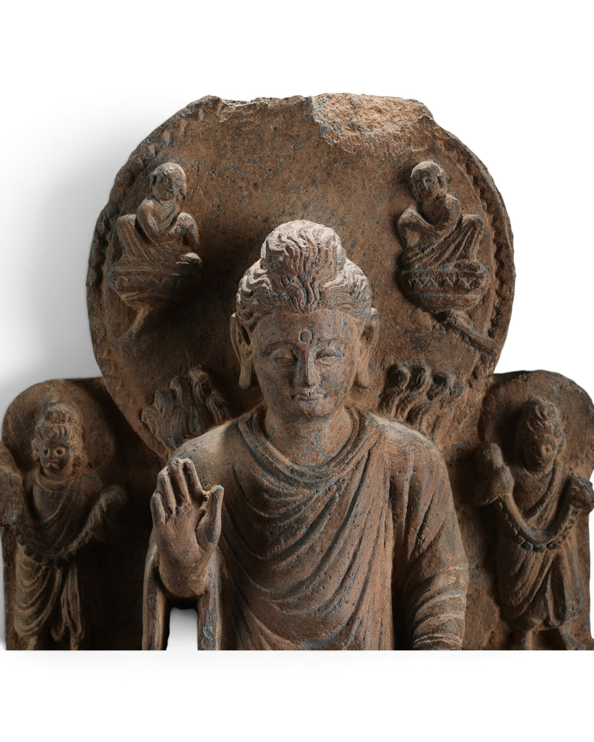 Rare Gandhara Stone Schist with Buddha Carved Scenes on Both Sides