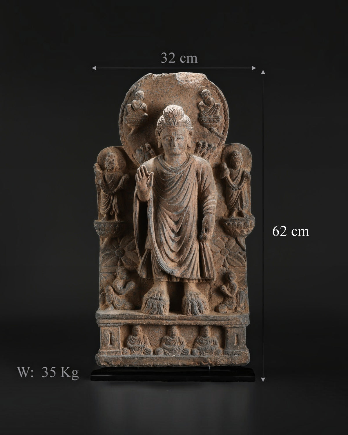 Rare Gandhara Stone Schist with Buddha Carved Scenes on Both Sides