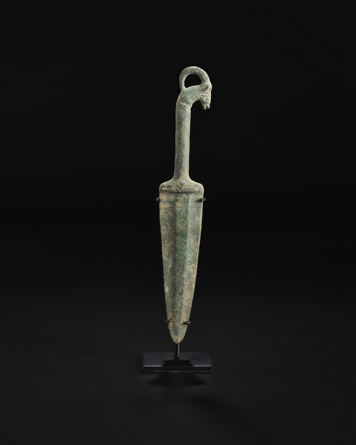 Ancient Luristan Bronze Dagger with Goat Head Handle