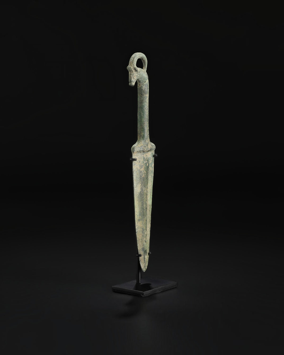 Ancient Luristan Bronze Dagger with Goat Head Handle