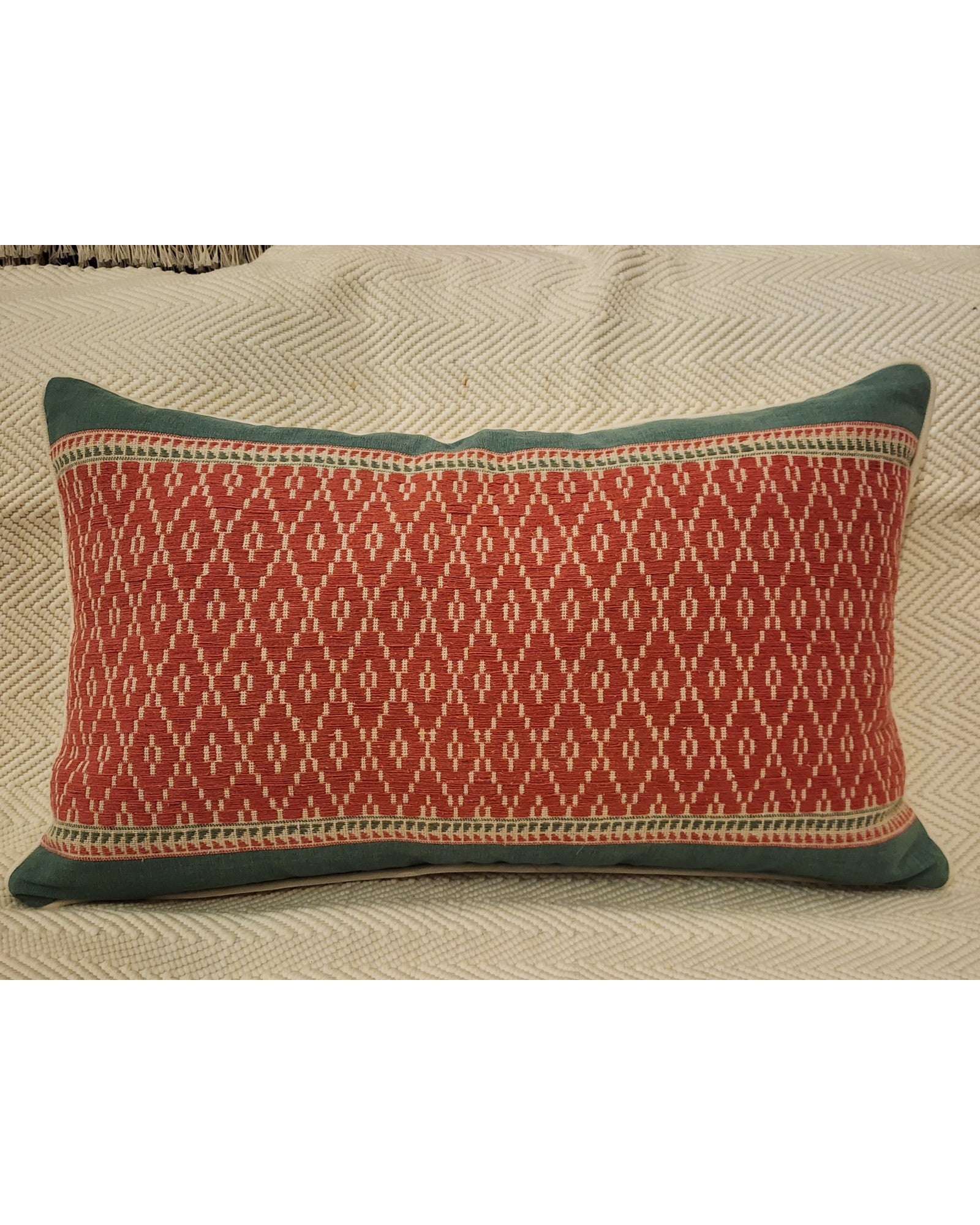 Heritage Khit Diamond Cushion - Pink & Off-White
