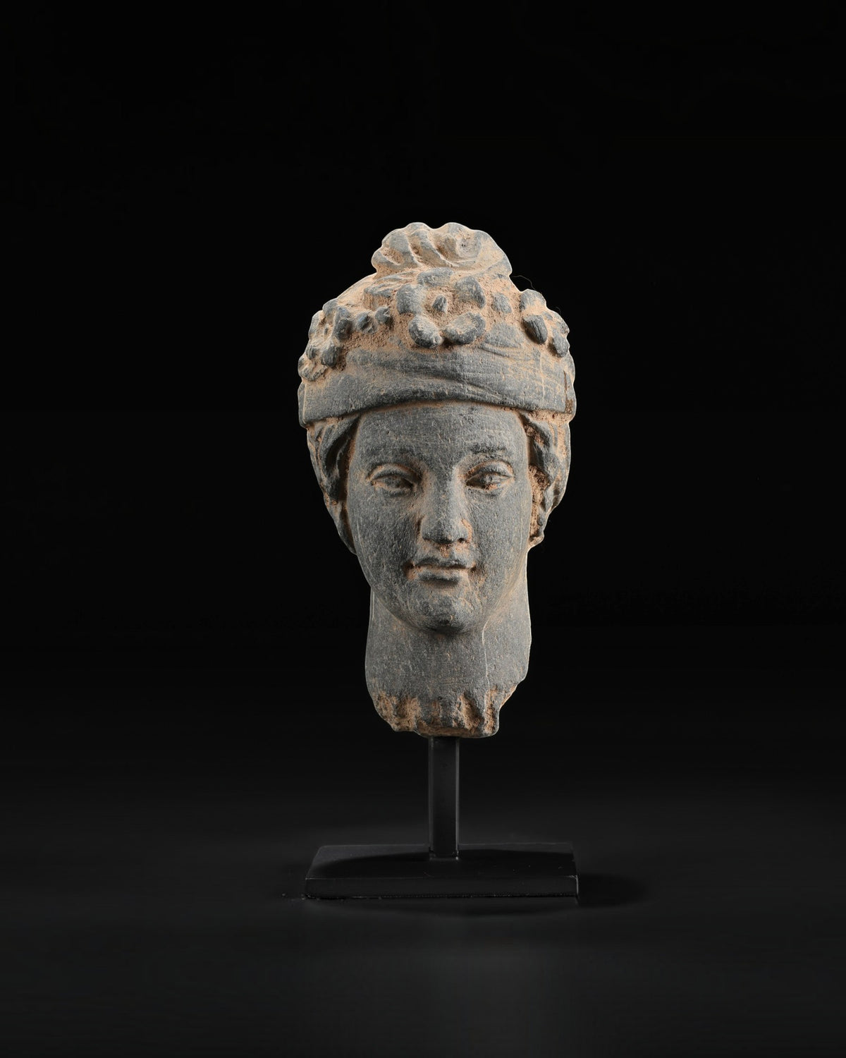 Antique Gandharan Schist Head of a Bodhisattva