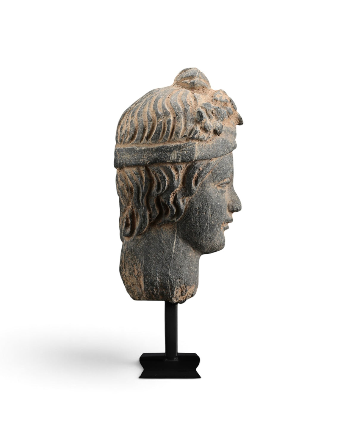 Antique Gandharan Schist Head of a Bodhisattva