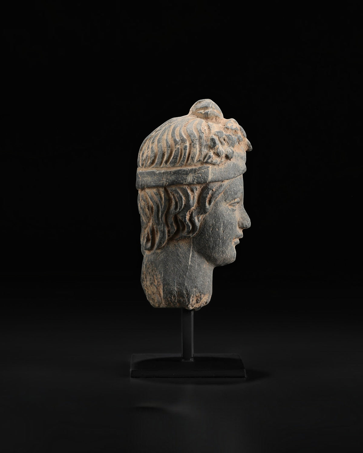 Antique Gandharan Schist Head of a Bodhisattva