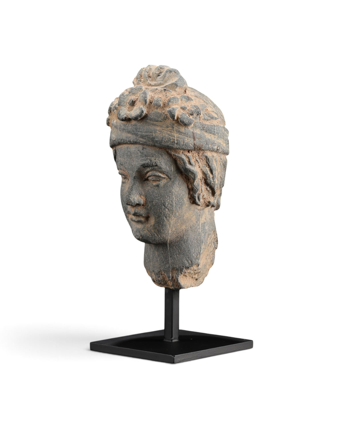 Antique Gandharan Schist Head of a Bodhisattva