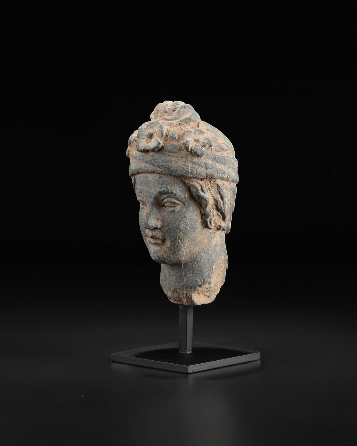 Antique Gandharan Schist Head of a Bodhisattva
