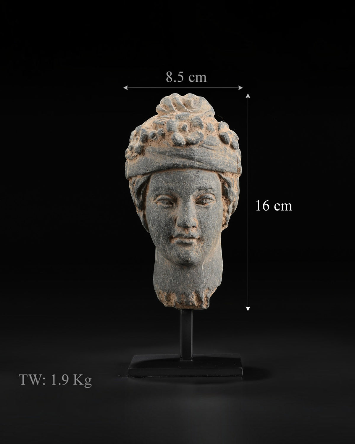 Antique Gandharan Schist Head of a Bodhisattva