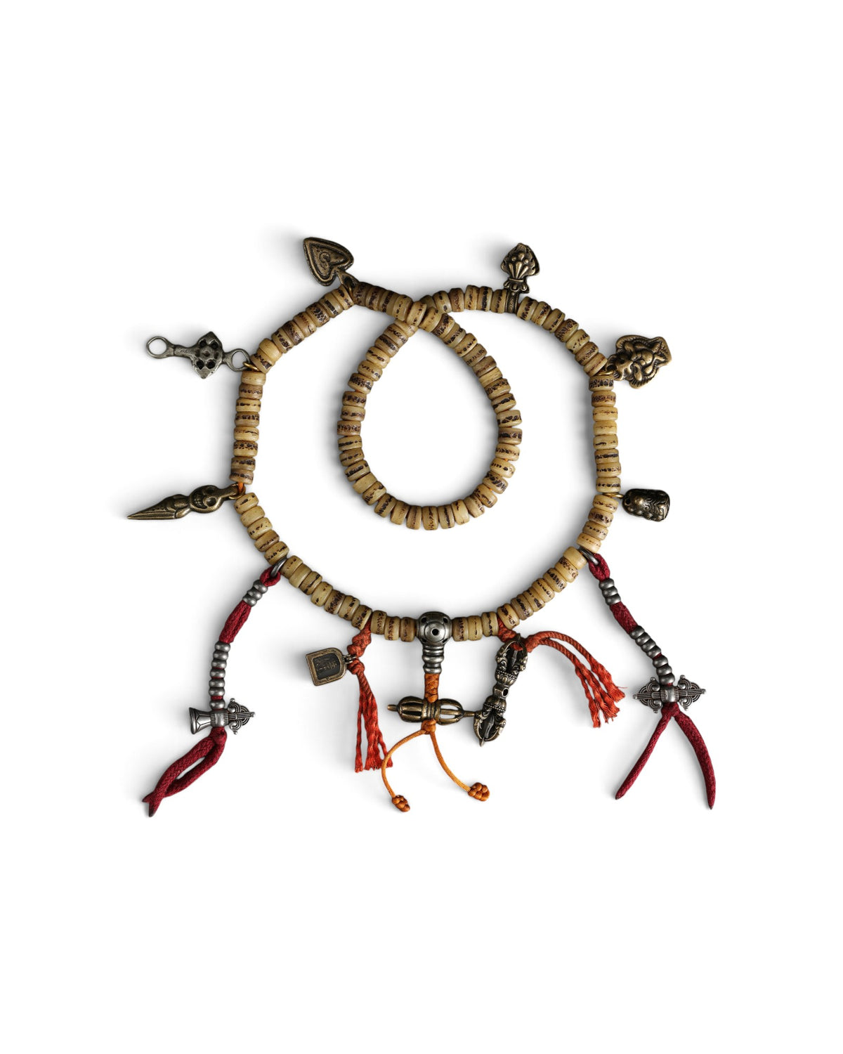 Tibetan Buddhism Mala Bone Prayer Beads Counter with Protective Amulets