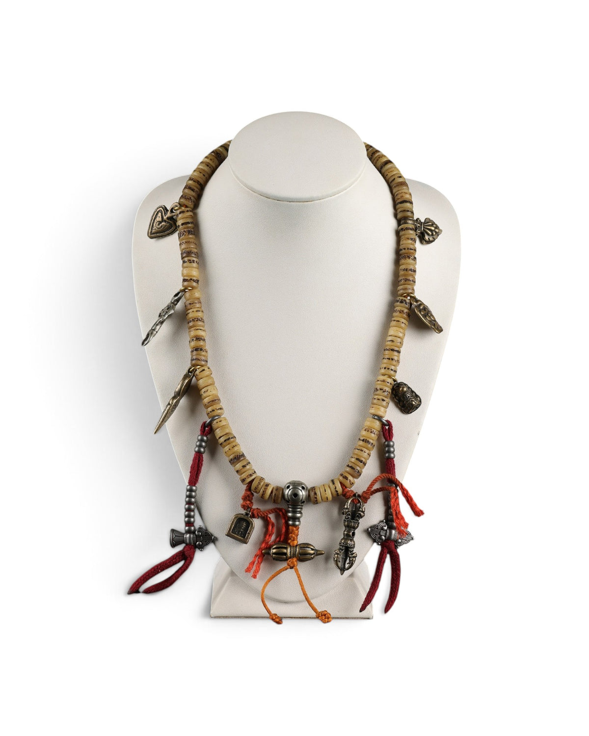 Tibetan Buddhism Mala Bone Prayer Beads Counter with Protective Amulets