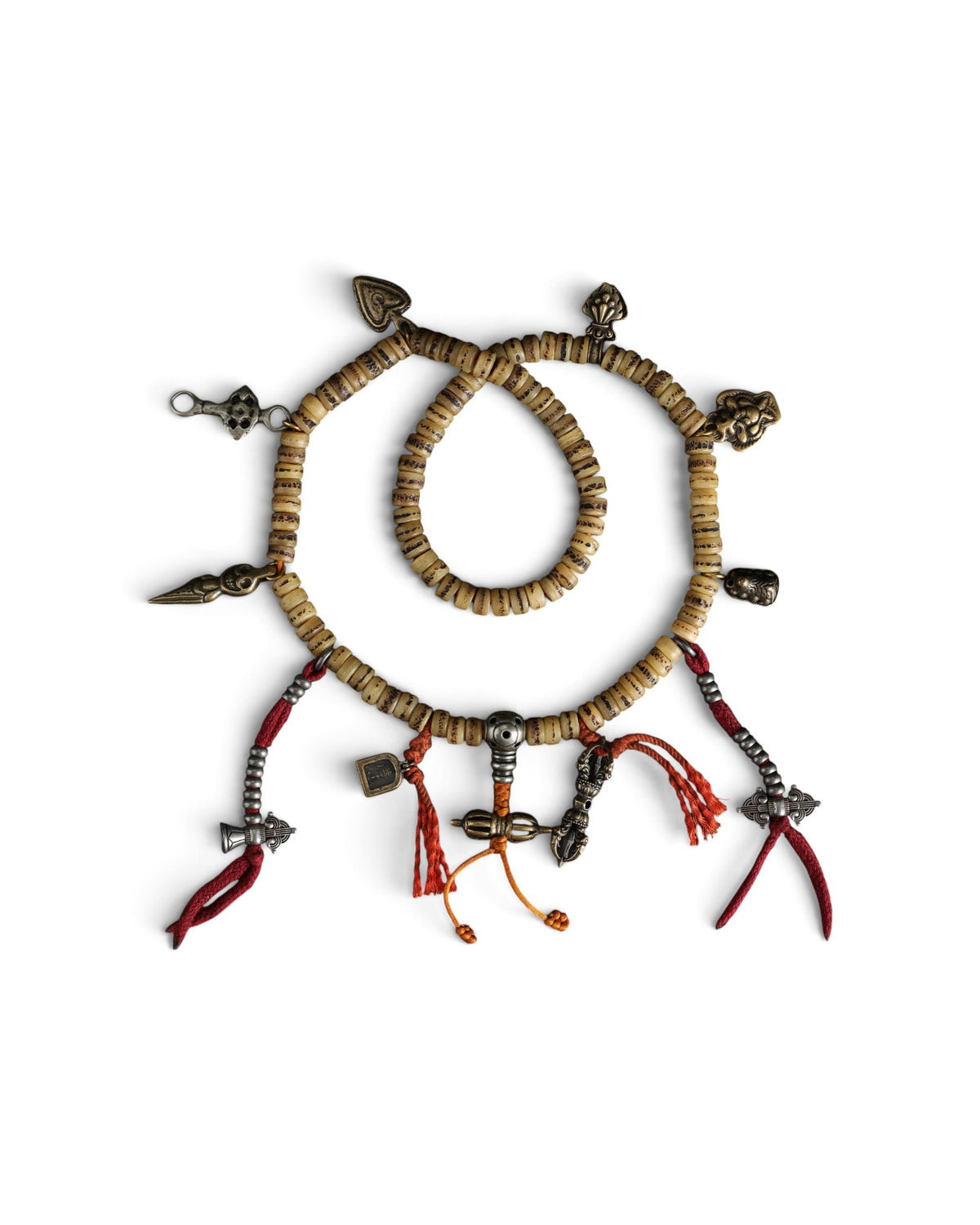 Tibetan Buddhism Mala Bone Prayer Beads Counter with Protective Amulets