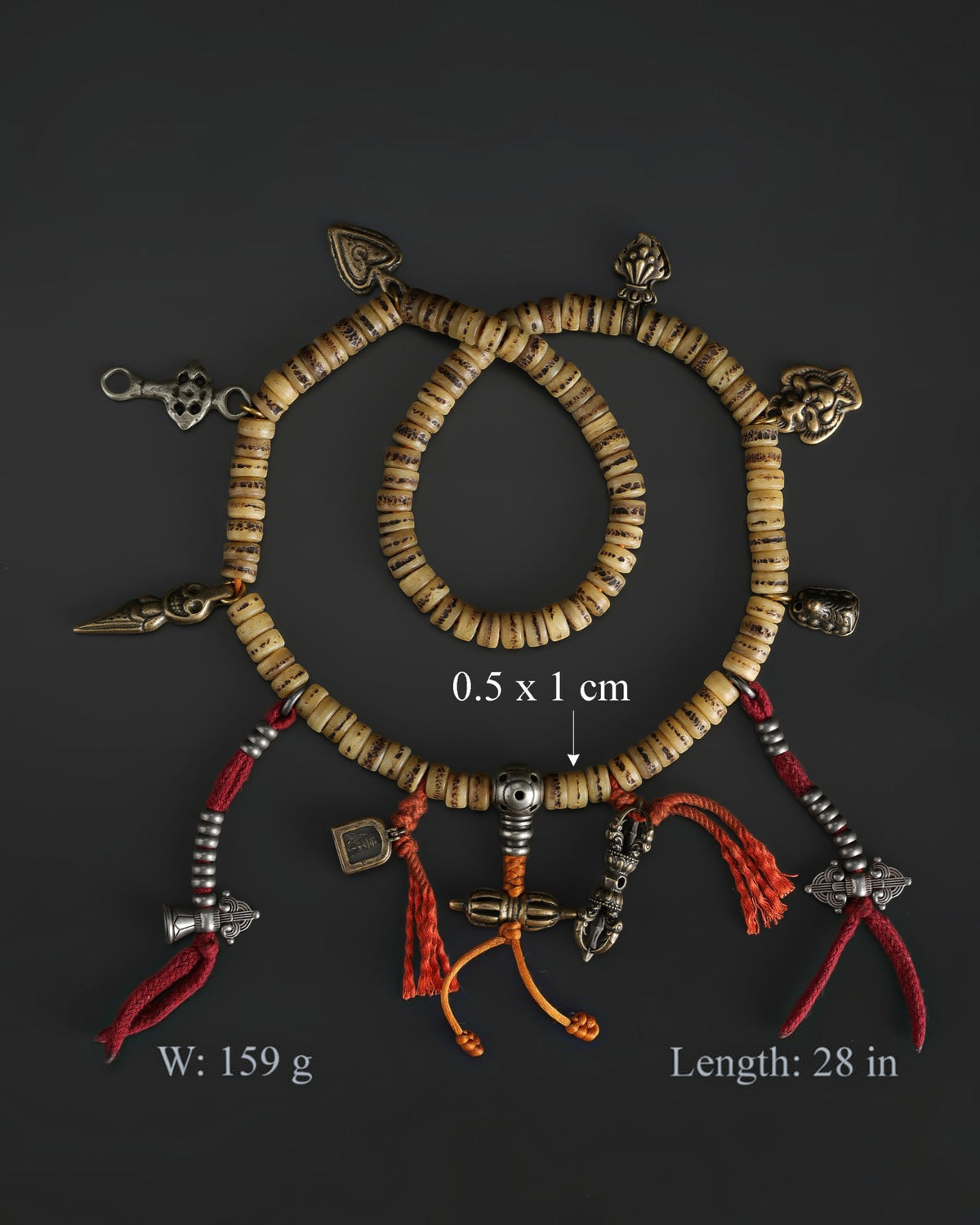 Tibetan Buddhism Mala Bone Prayer Beads Counter with Protective Amulets