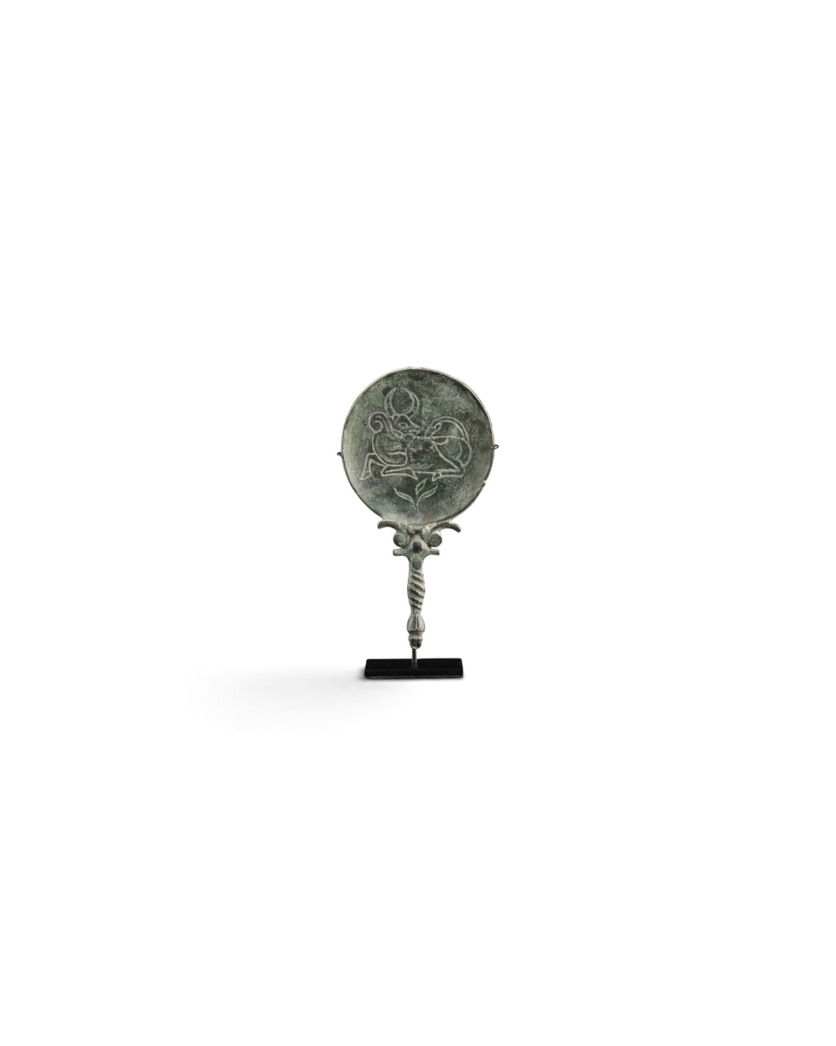 Near Eastern Luristan Antique Bronze Mirror Animal Figure Collectables