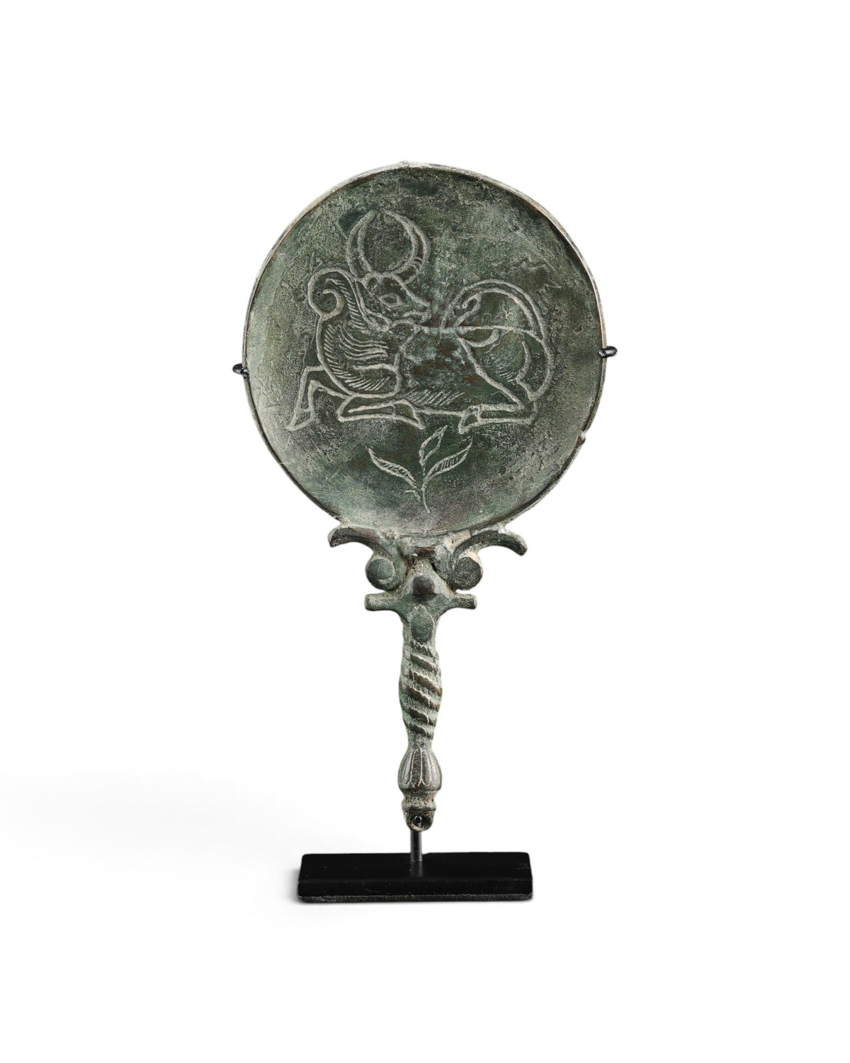 Near Eastern Luristan Antique Bronze Mirror Animal Figure Collectables