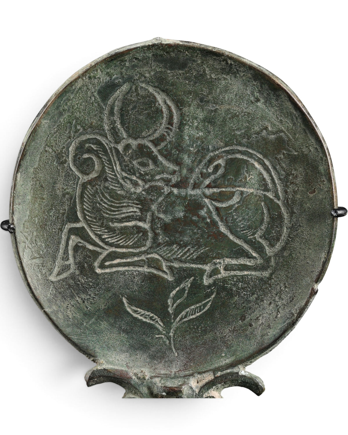 Near Eastern Luristan Antique Bronze Mirror Animal Figure Collectables