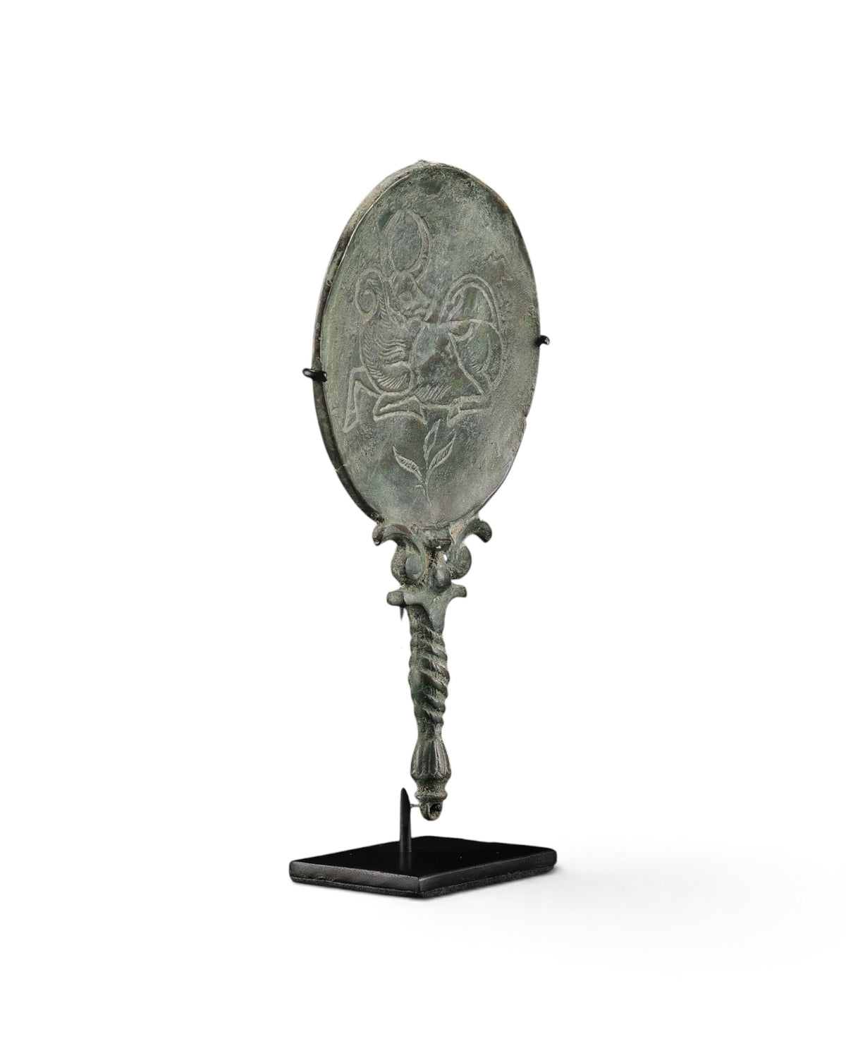 Near Eastern Luristan Antique Bronze Mirror Animal Figure Collectables