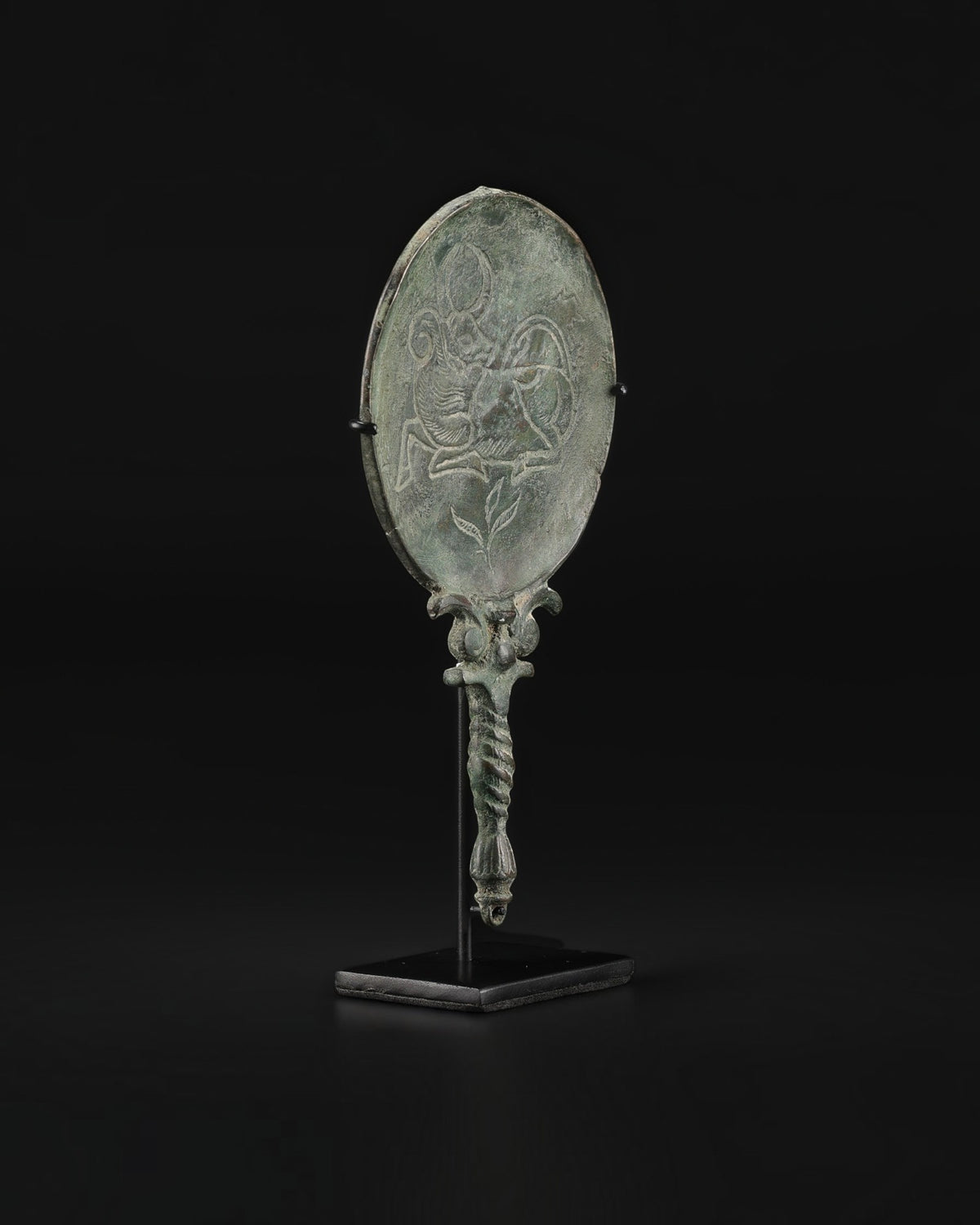 Near Eastern Luristan Antique Bronze Mirror Animal Figure Collectables