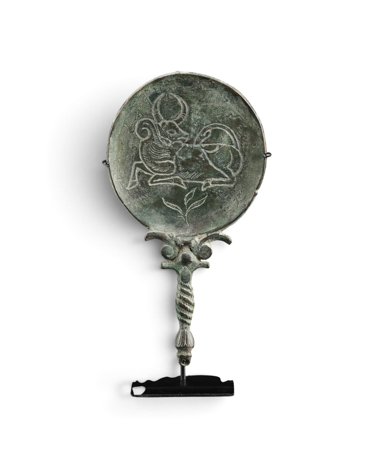 Near Eastern Luristan Antique Bronze Mirror Animal Figure Collectables