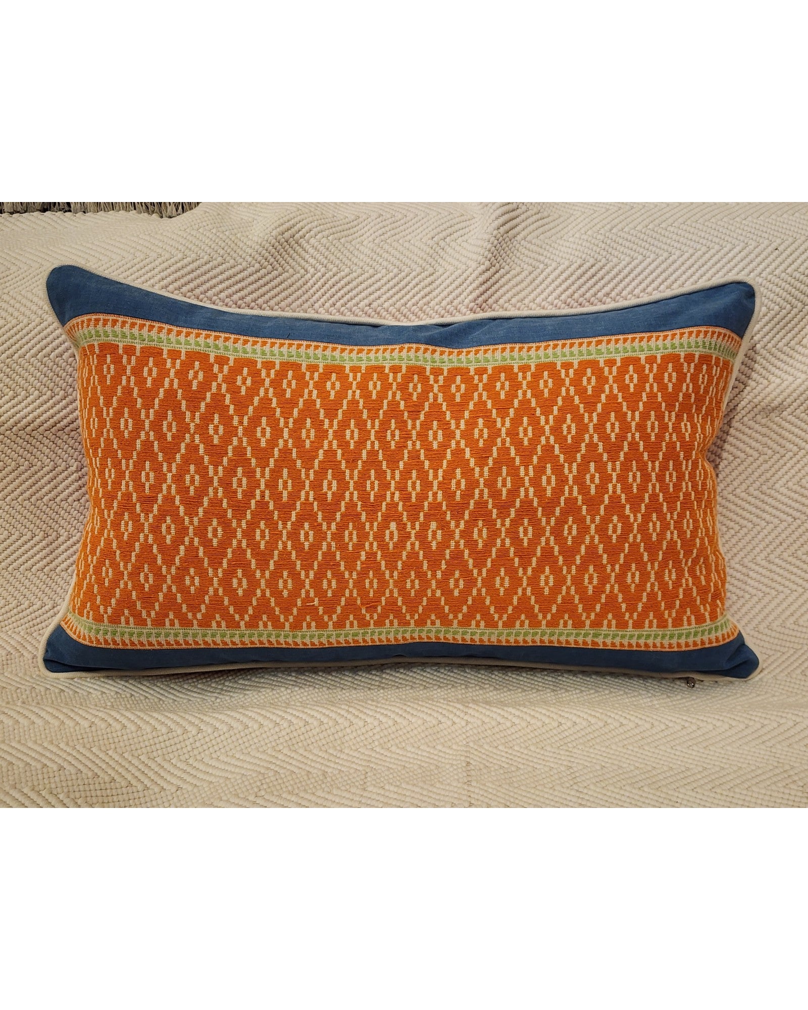 Heritage Khit Diamond Cushion - Orange & Blue