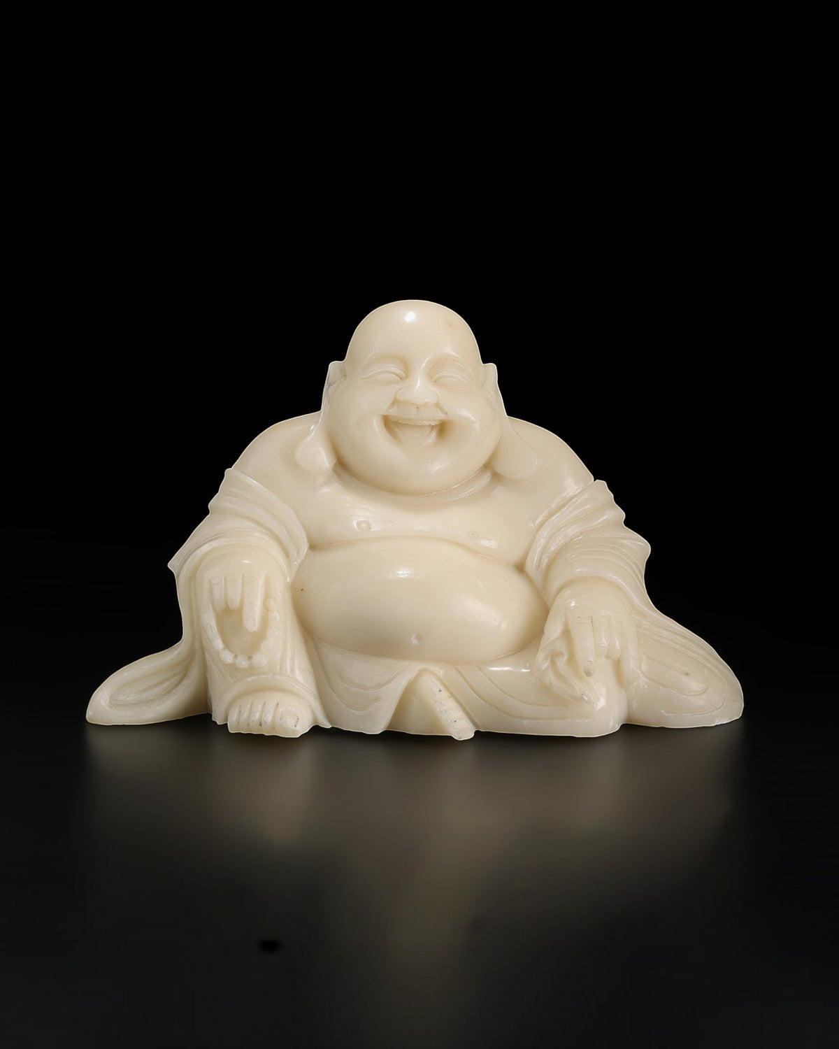 Chinese Carved White Stone Laughing Buddha Figure
