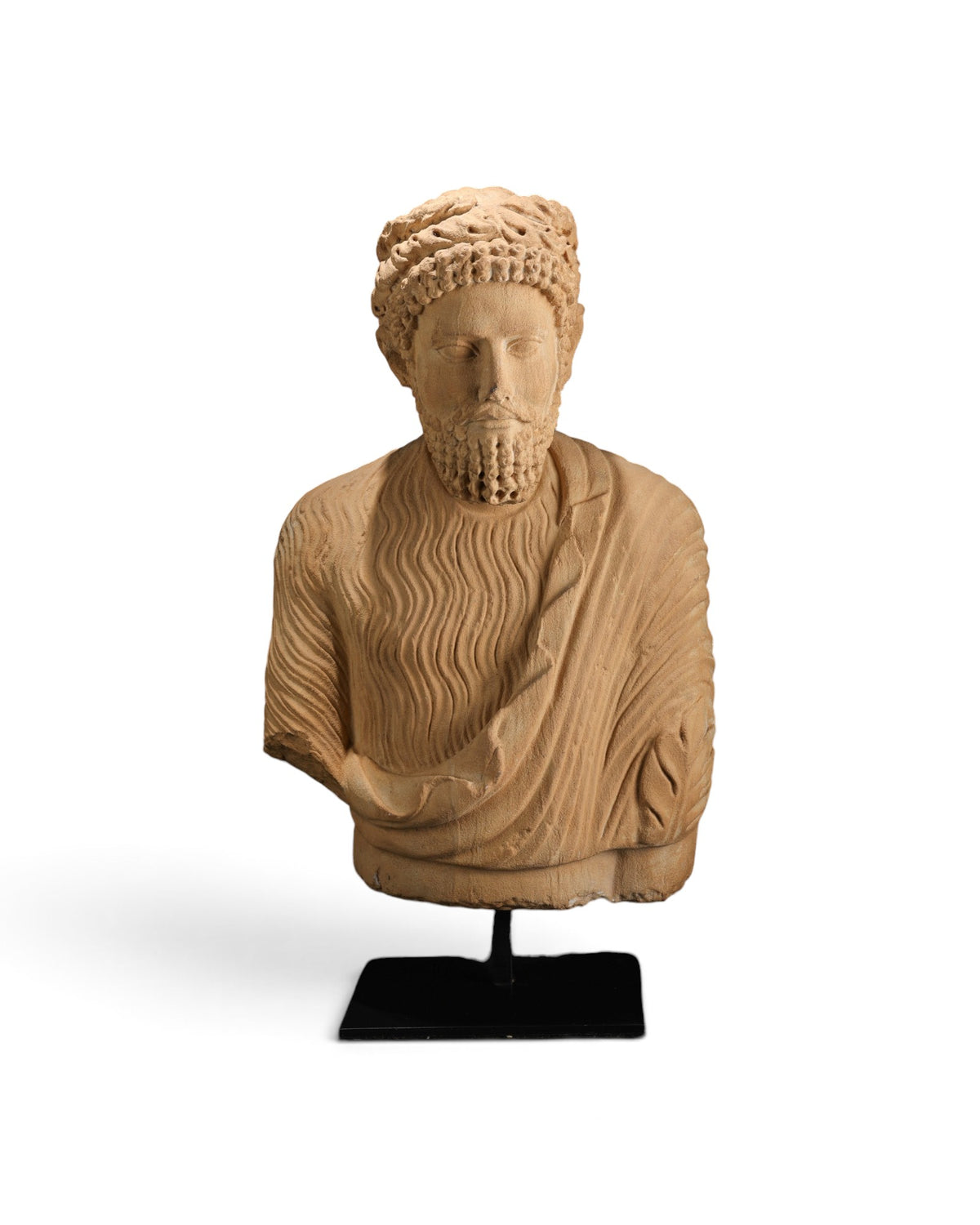 Ancient Greco Roman Large Stone Bust of Bearded Man Sculpture