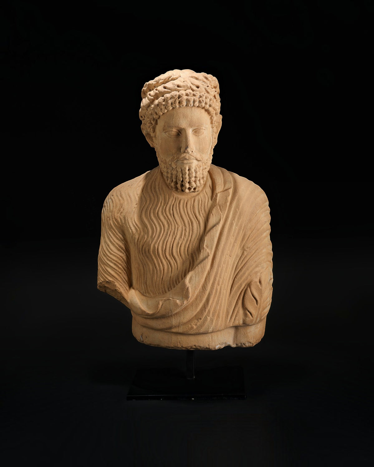 Ancient Greco Roman Large Stone Bust of Bearded Man Sculpture