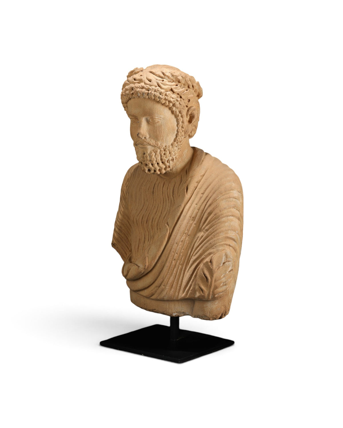 Ancient Greco Roman Large Stone Bust of Bearded Man Sculpture