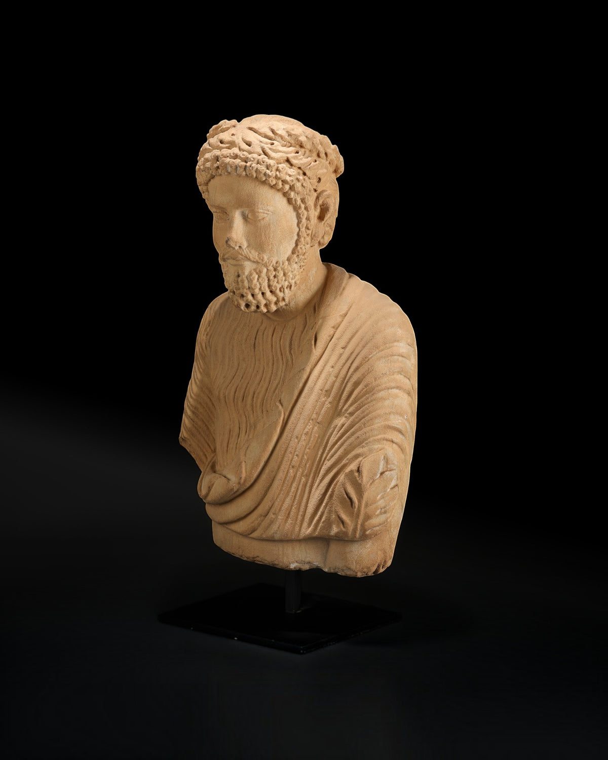 Ancient Greco Roman Large Stone Bust of Bearded Man Sculpture