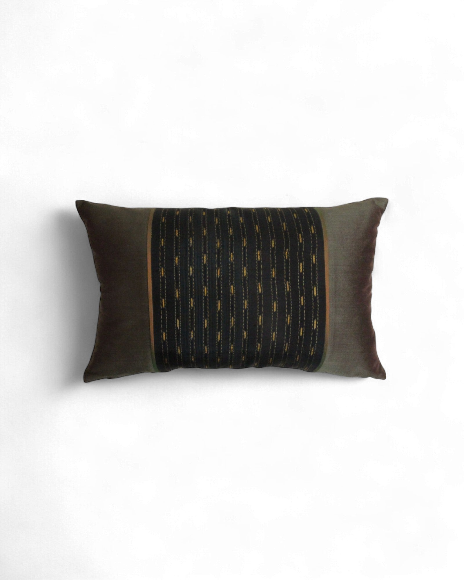 Rectangular Thai Textile Cushions – Indigo, Black Silk, and Sunset Orange - Set of 3