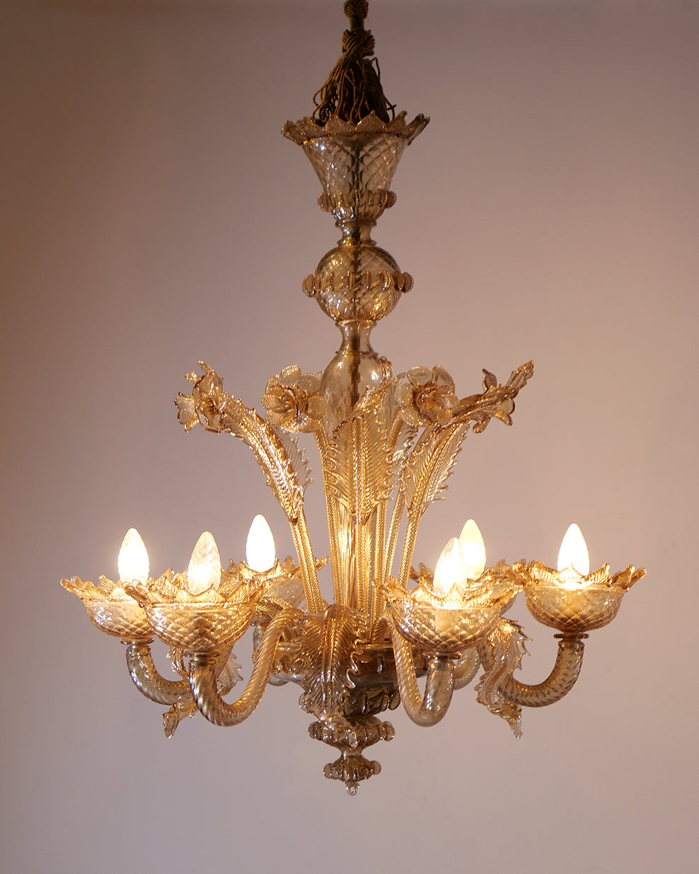Grey Tinted Murano Glass Floral Chandelier