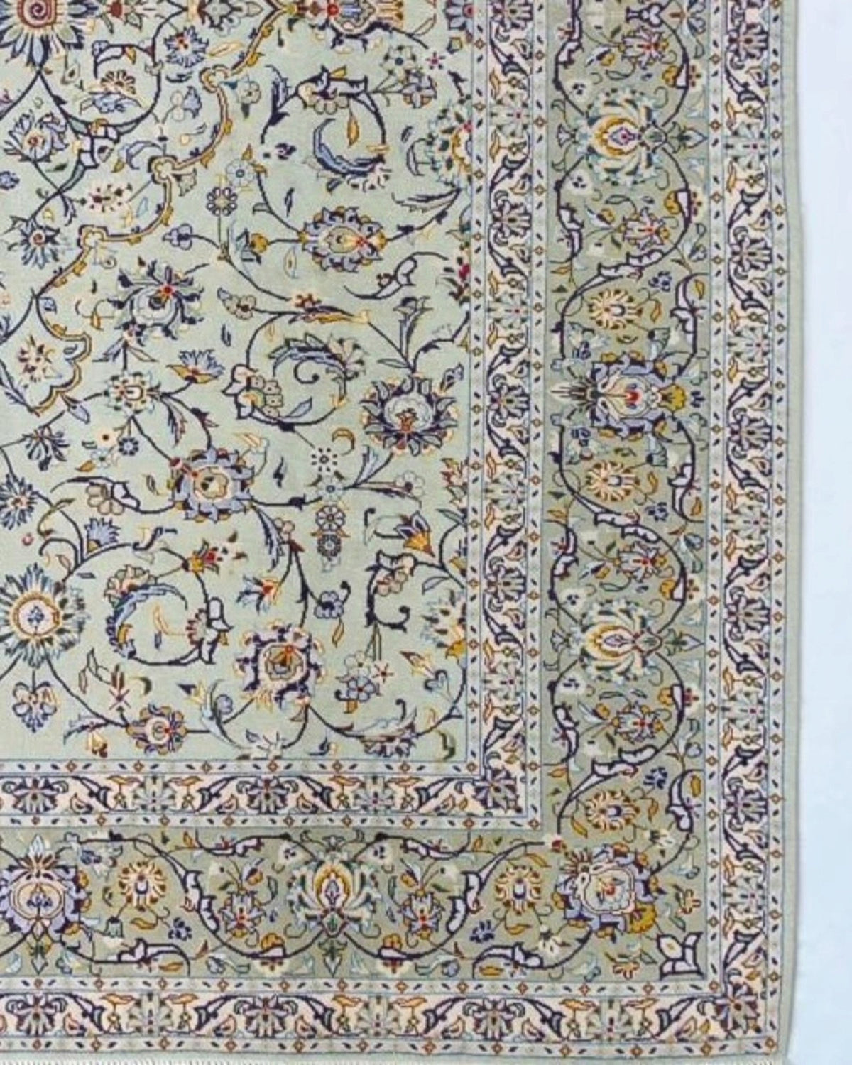 Persian Kashan Rug – Floral Medallion, Sage Green | 310 x 220cm