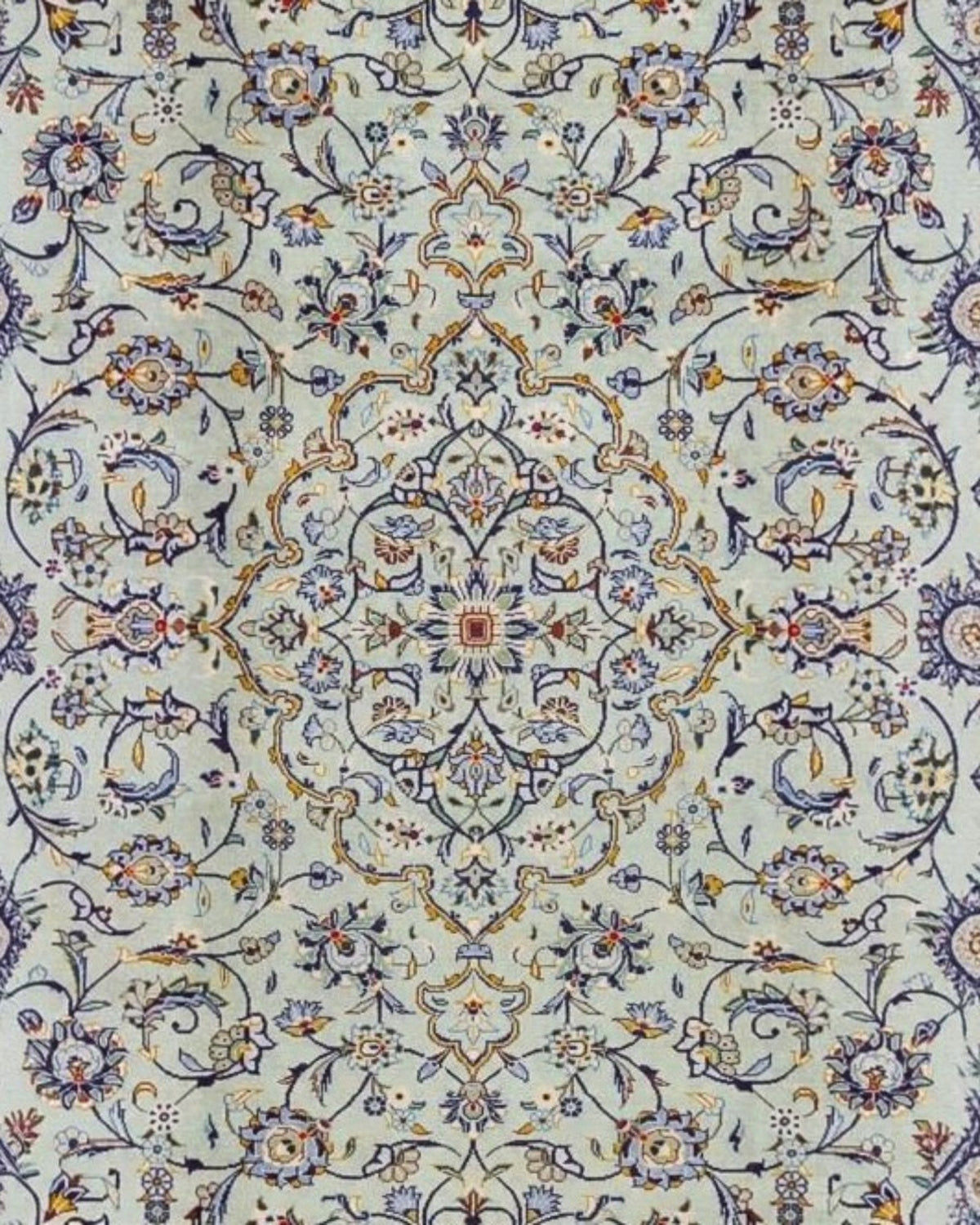 Persian Kashan Rug – Floral Medallion, Sage Green | 310 x 220cm