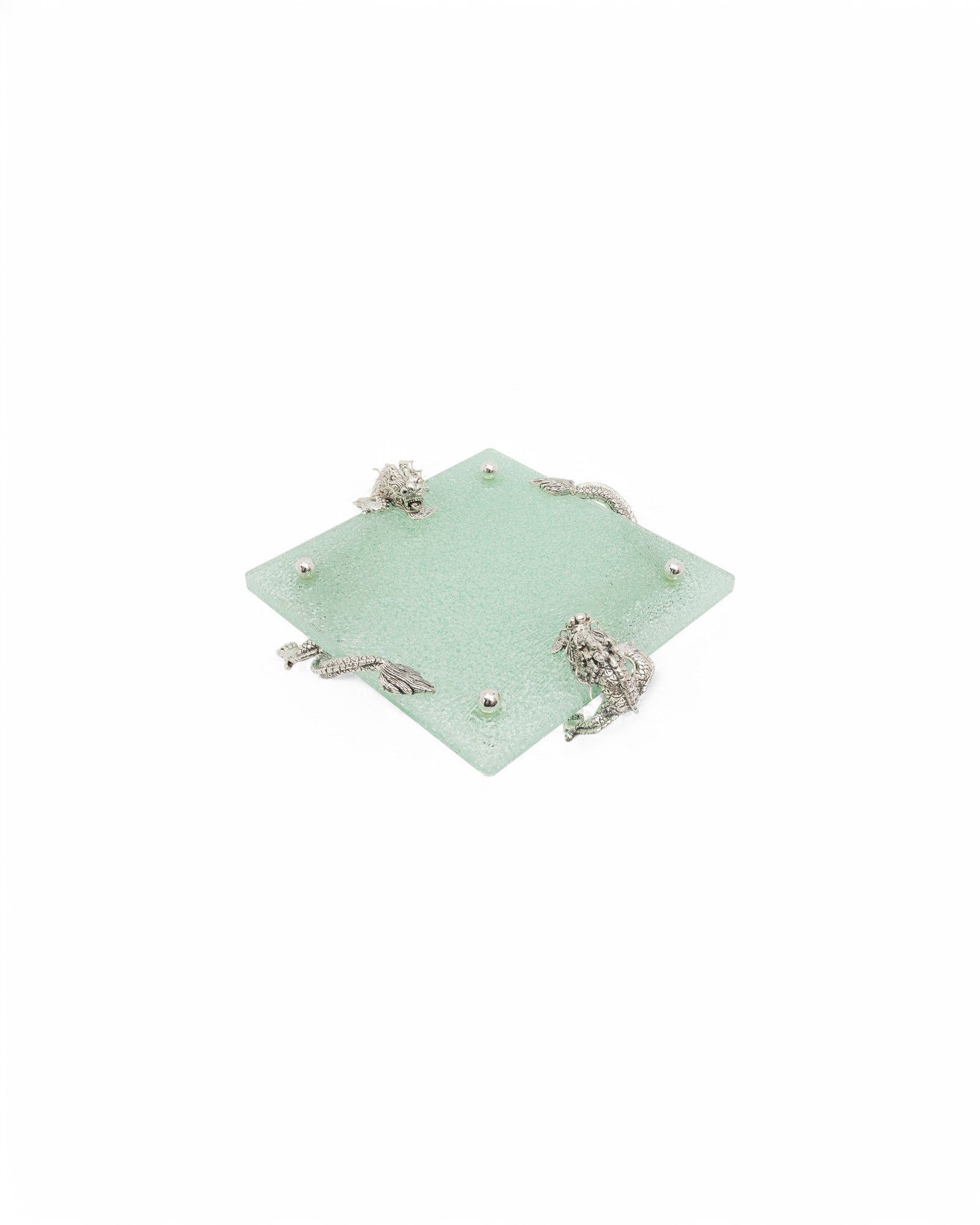 Glass Plate with Twin Silver Dragons