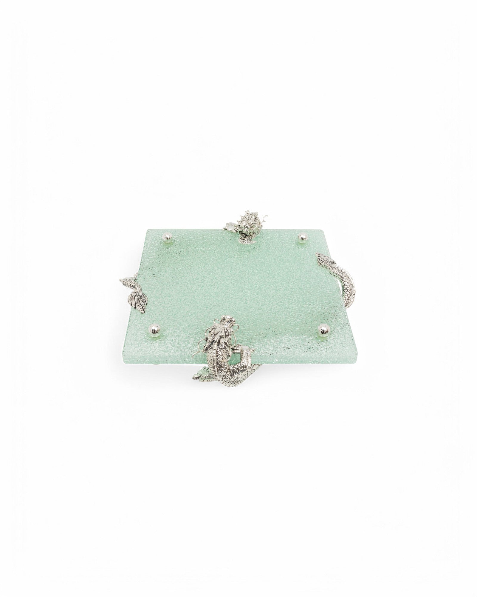 Glass Plate with Twin Silver Dragons