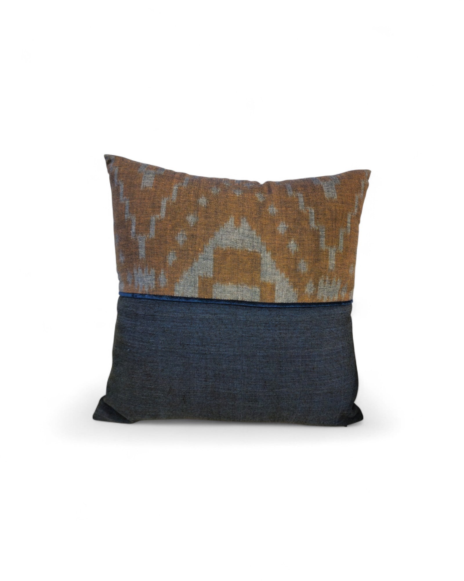 Square Cushion Top Ikat, Velvet Piping - Deep Indigo