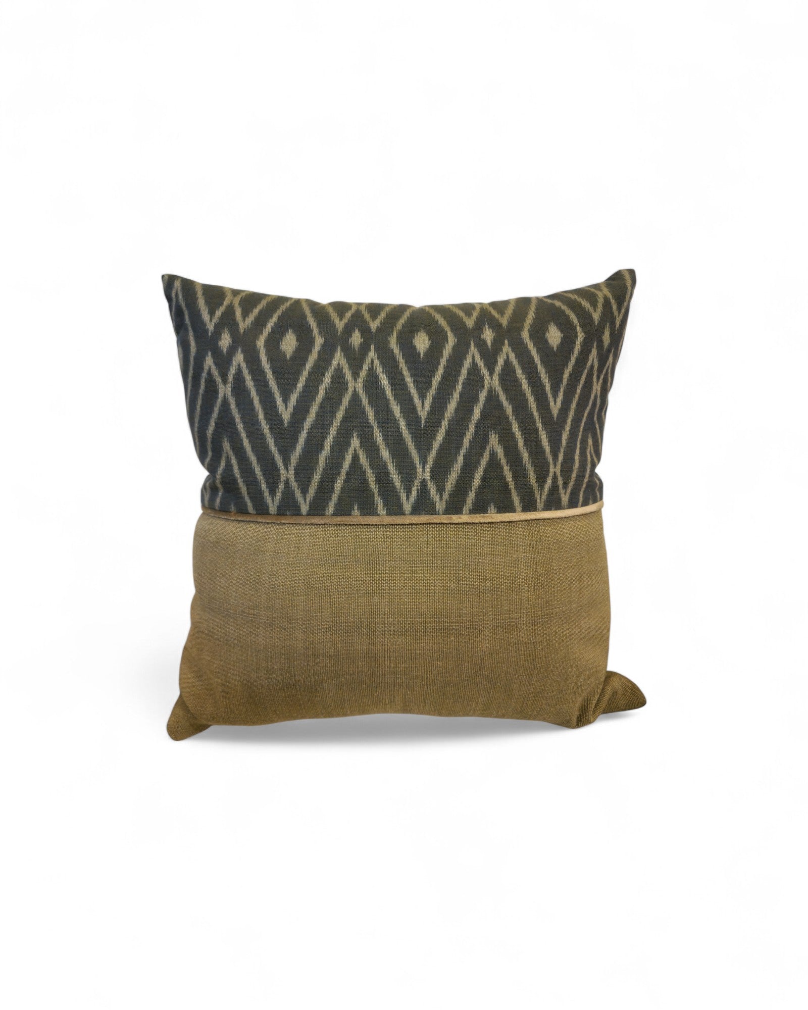 Square Cushion Top Ikat, Velvet Piping - Charcoal Black & Cream