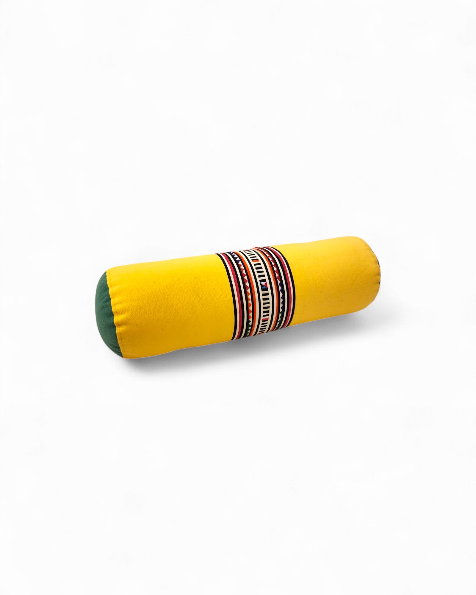 Bolster Cushion with Handwoven Cotton & Lisu Tape Centre - Yellow