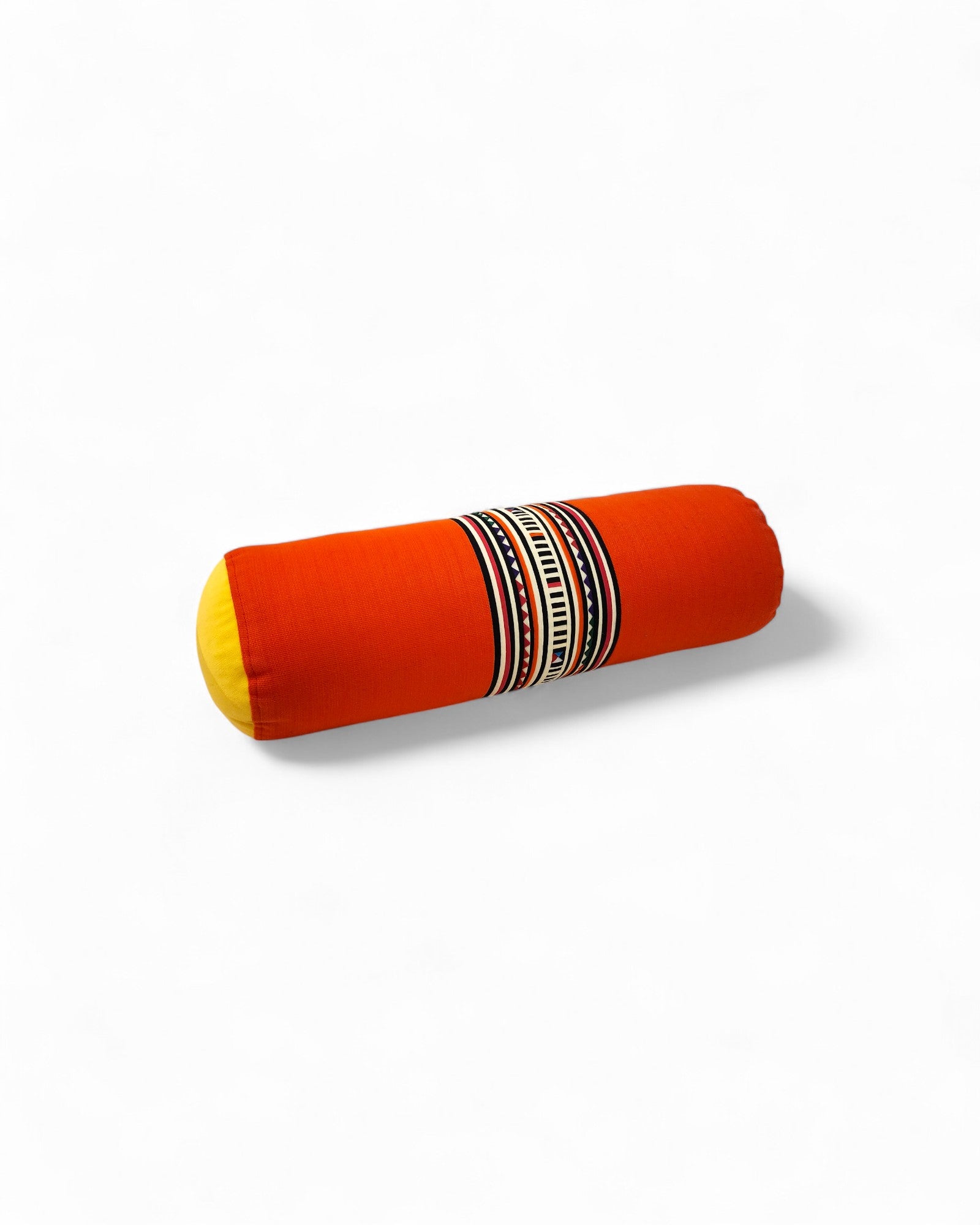 Bolster Cushion with Handwoven Cotton & Lisu Tape Centre - Bright Orange