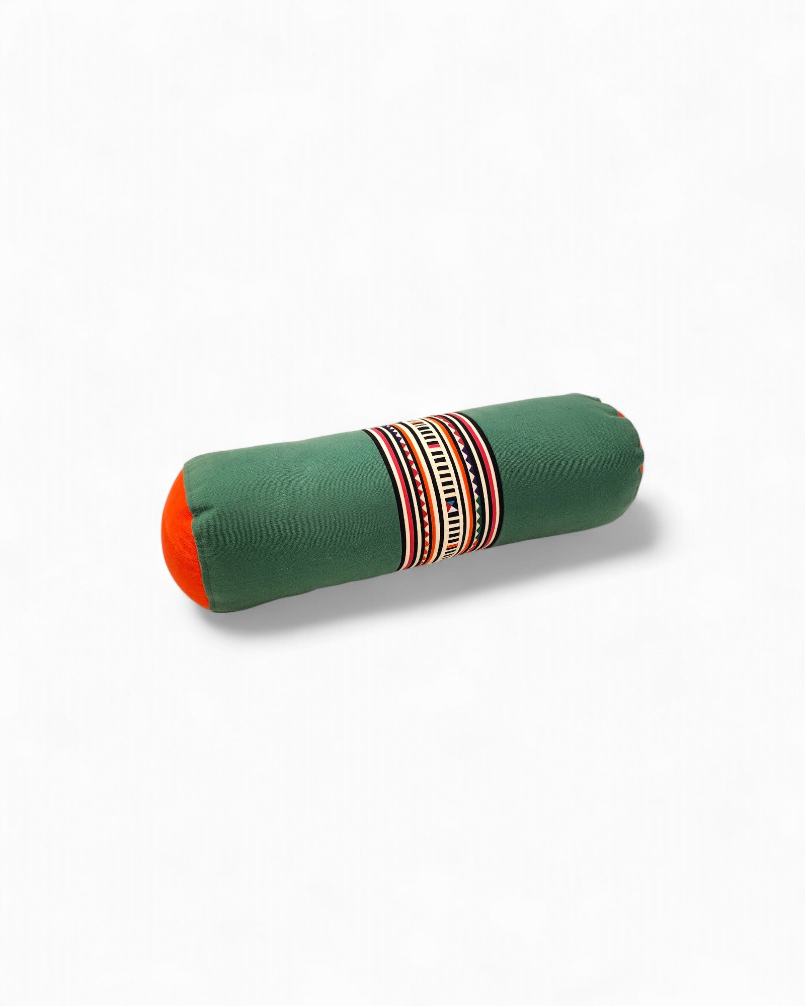 Bolster Cushion with Handwoven Cotton & Lisu Tape Centre - Green