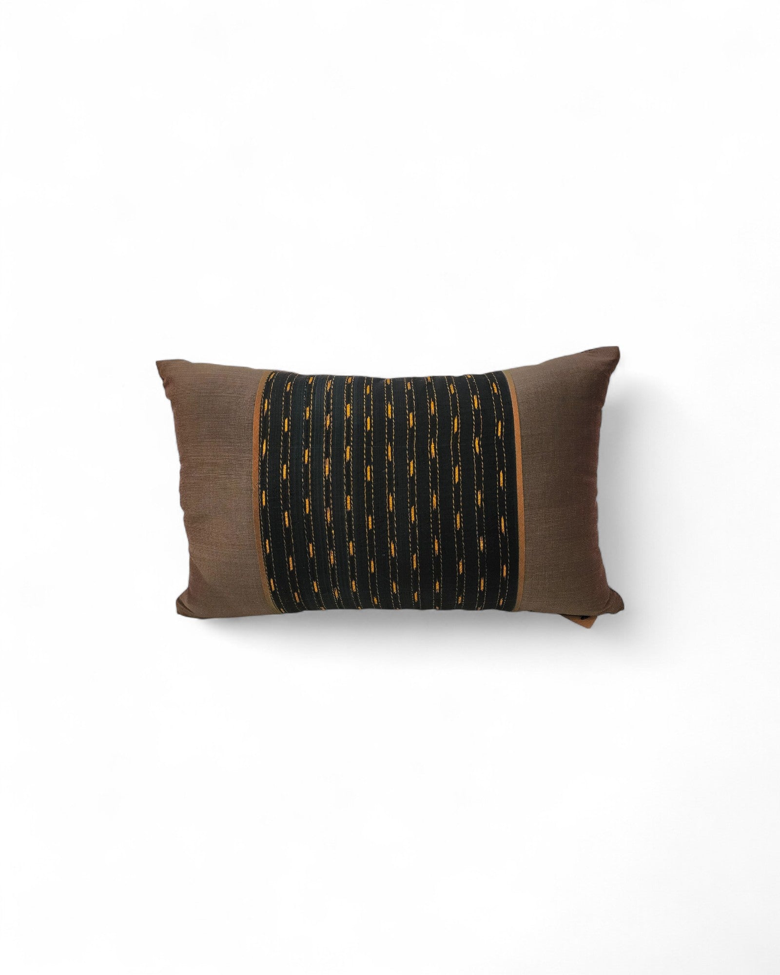 Lumbar Cushion in Handwoven Silk & Mudmee Silk Centre - Deep Taupe Silk