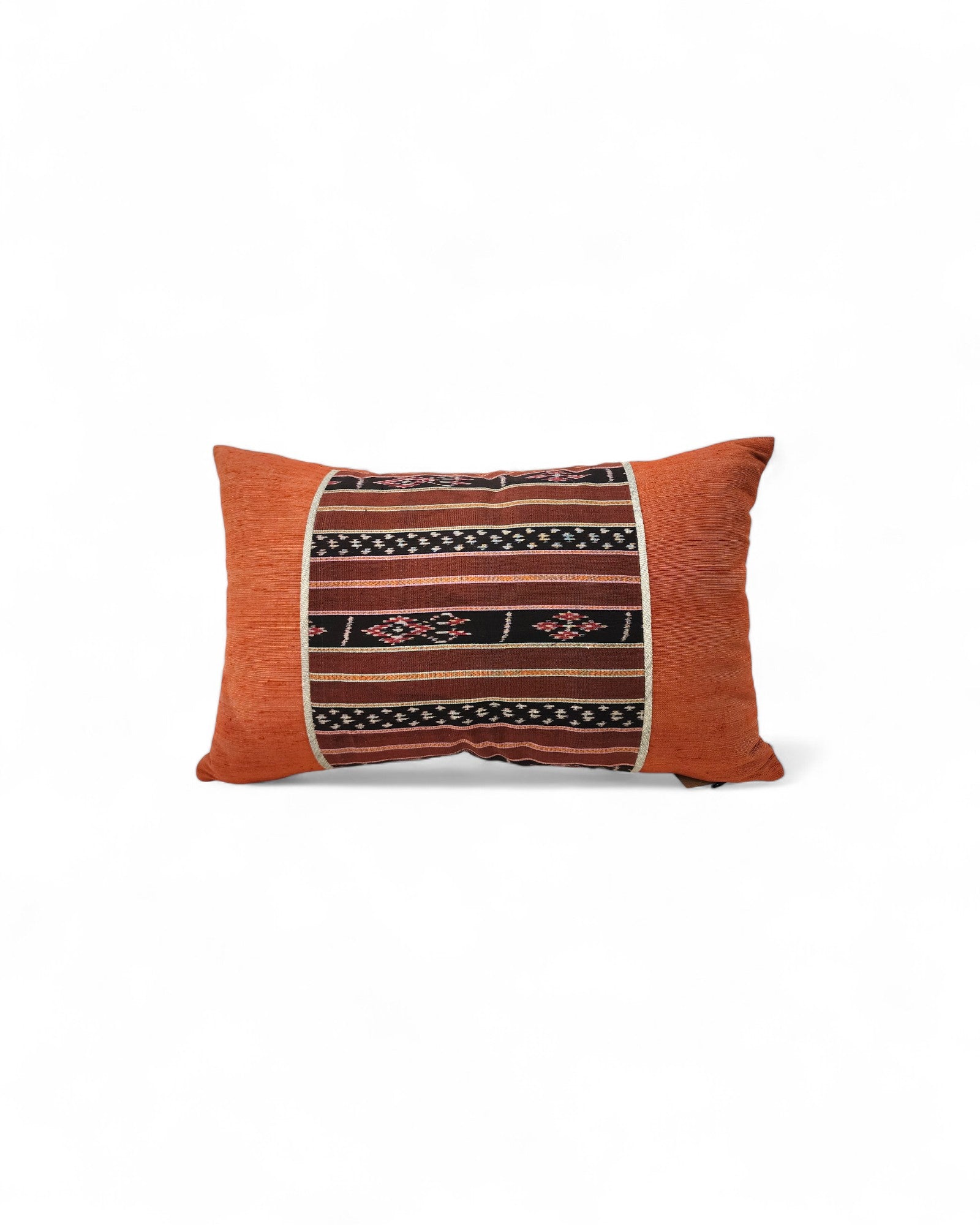 Lumbar Cushion in Handwoven Silk & Mudmee Silk Centre - Terracotta