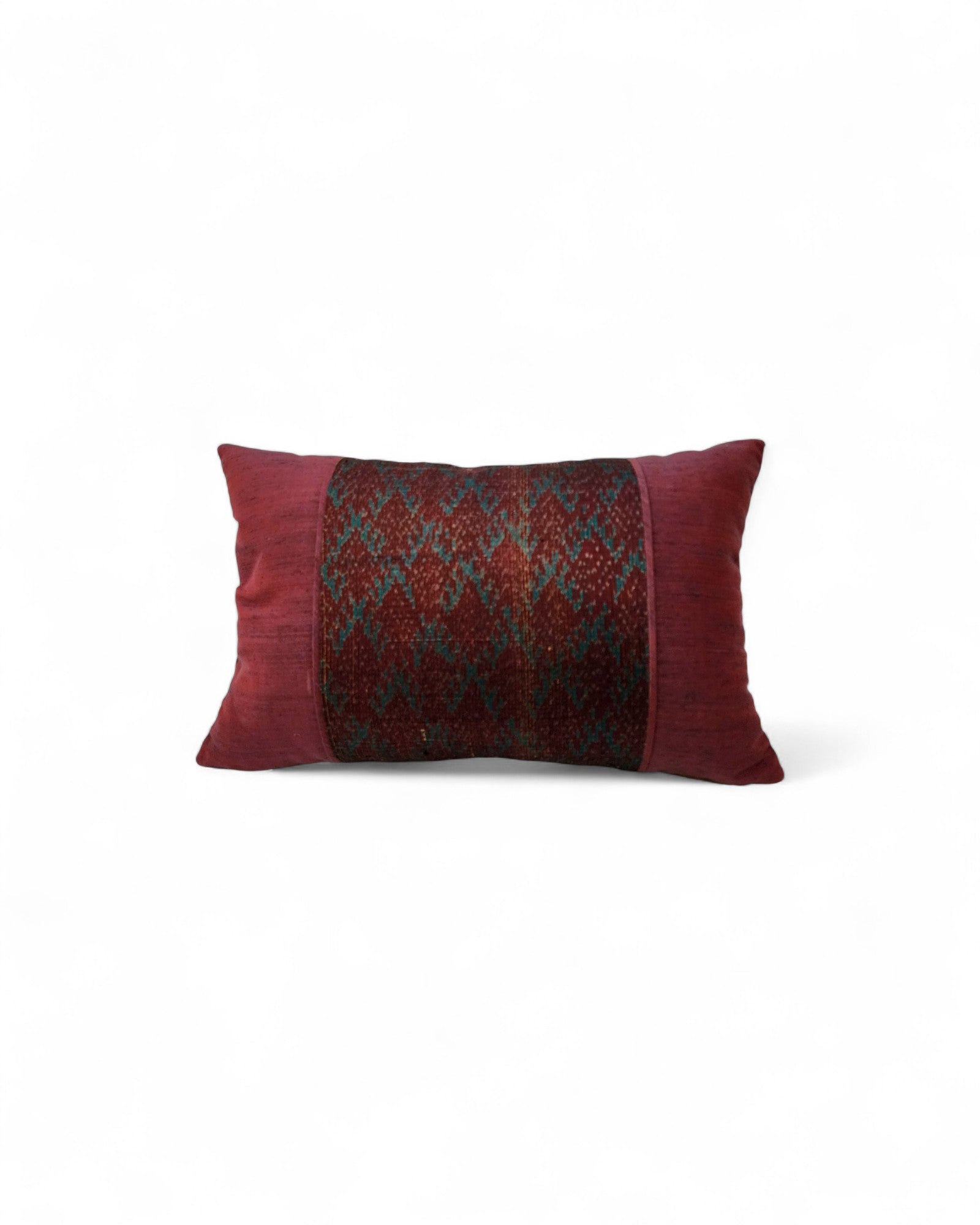 Lumbar Cushion in Handwoven Silk & Mudmee Silk Centre - Maroon Silk