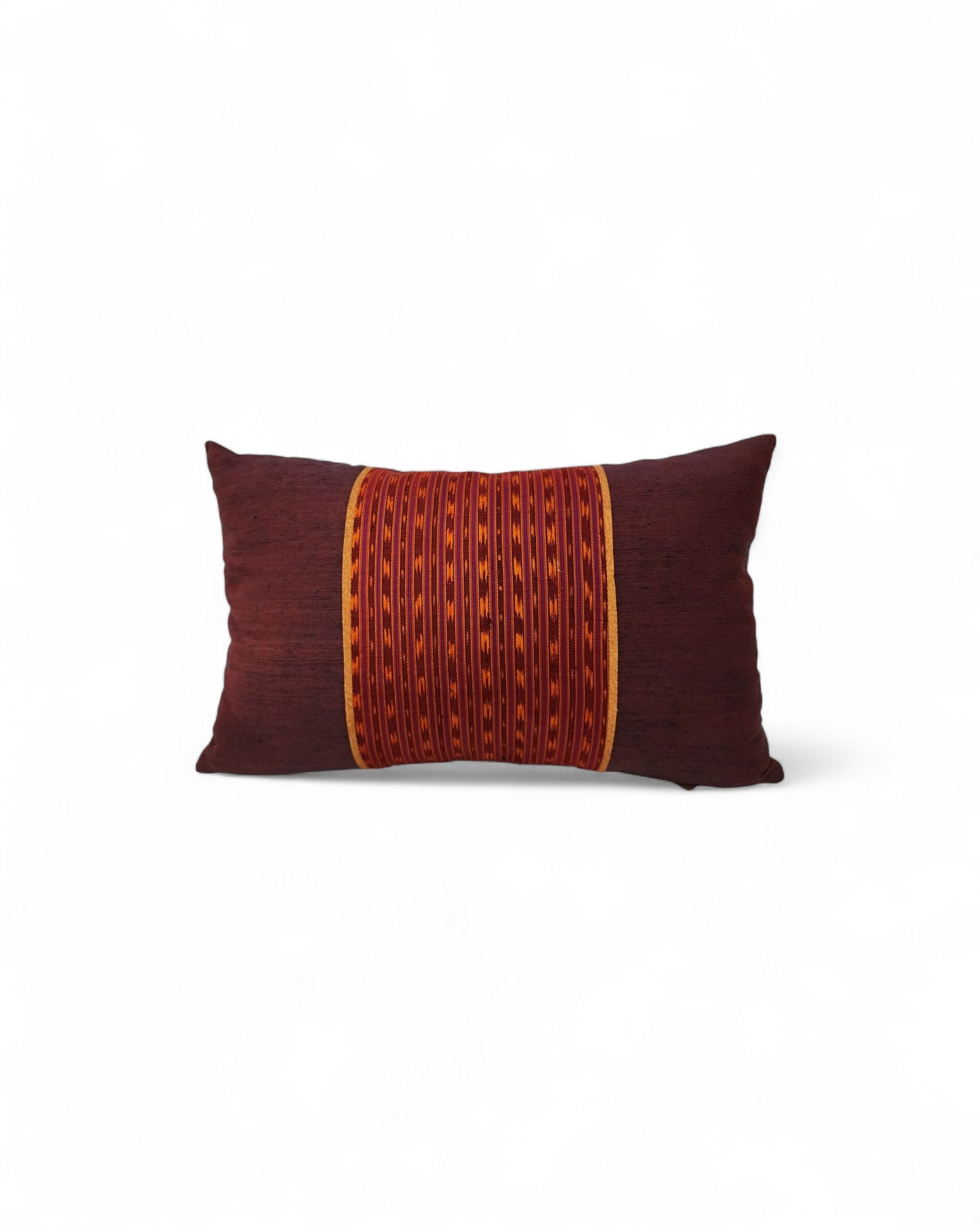Lumbar Cushion in Handwoven Silk & Mudmee Silk Centre - Red & Golden Yellow