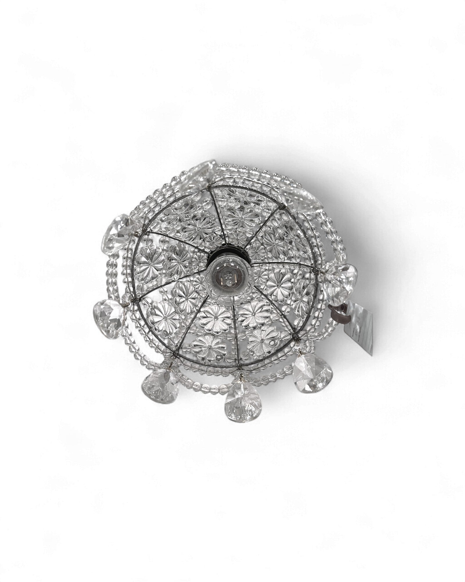 Vintage Glass-Beaded Brass Crystal Basket Chandelier