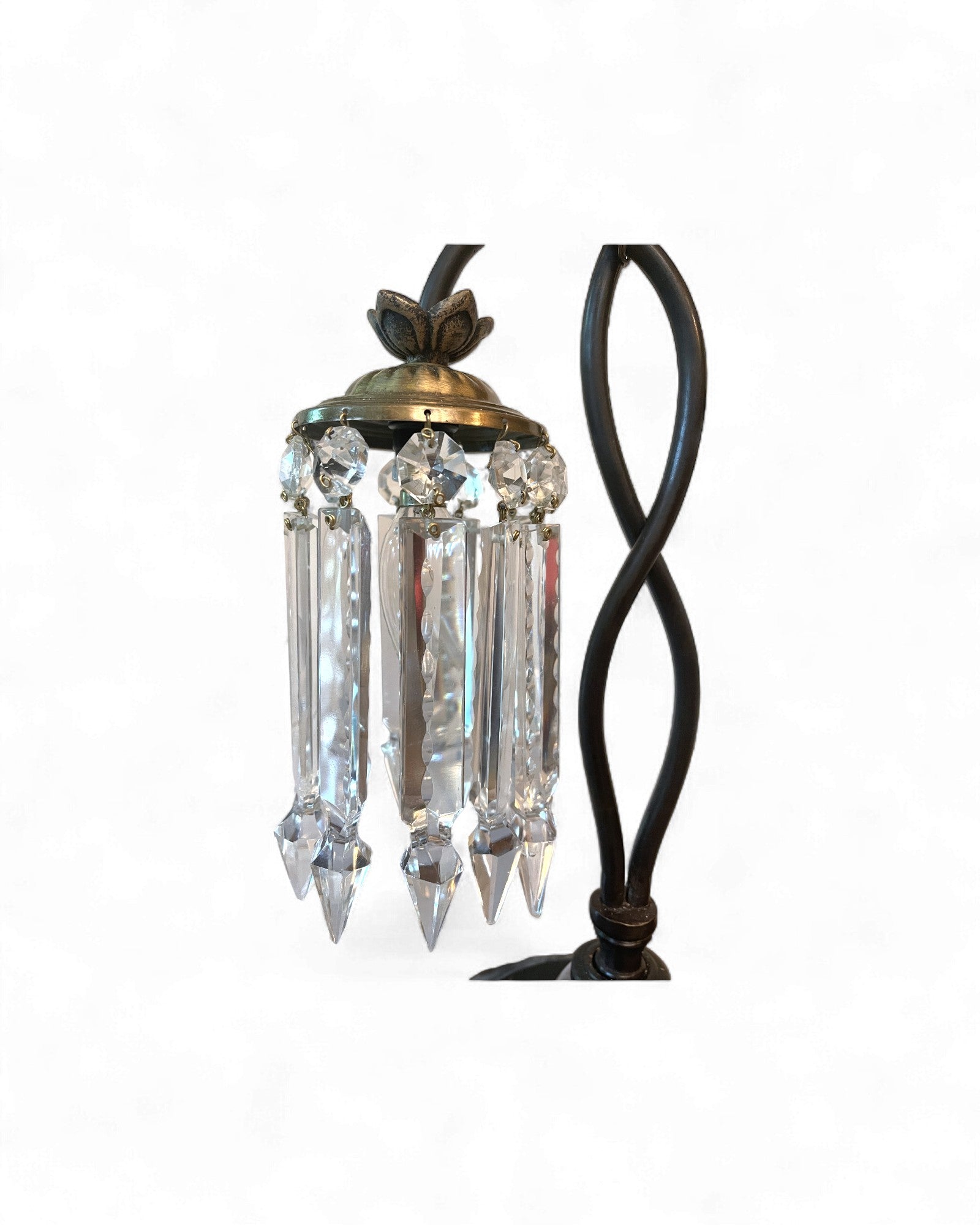 Vintage-Style Metal & Crystal “Waterfall” Two-Light Table Lamp