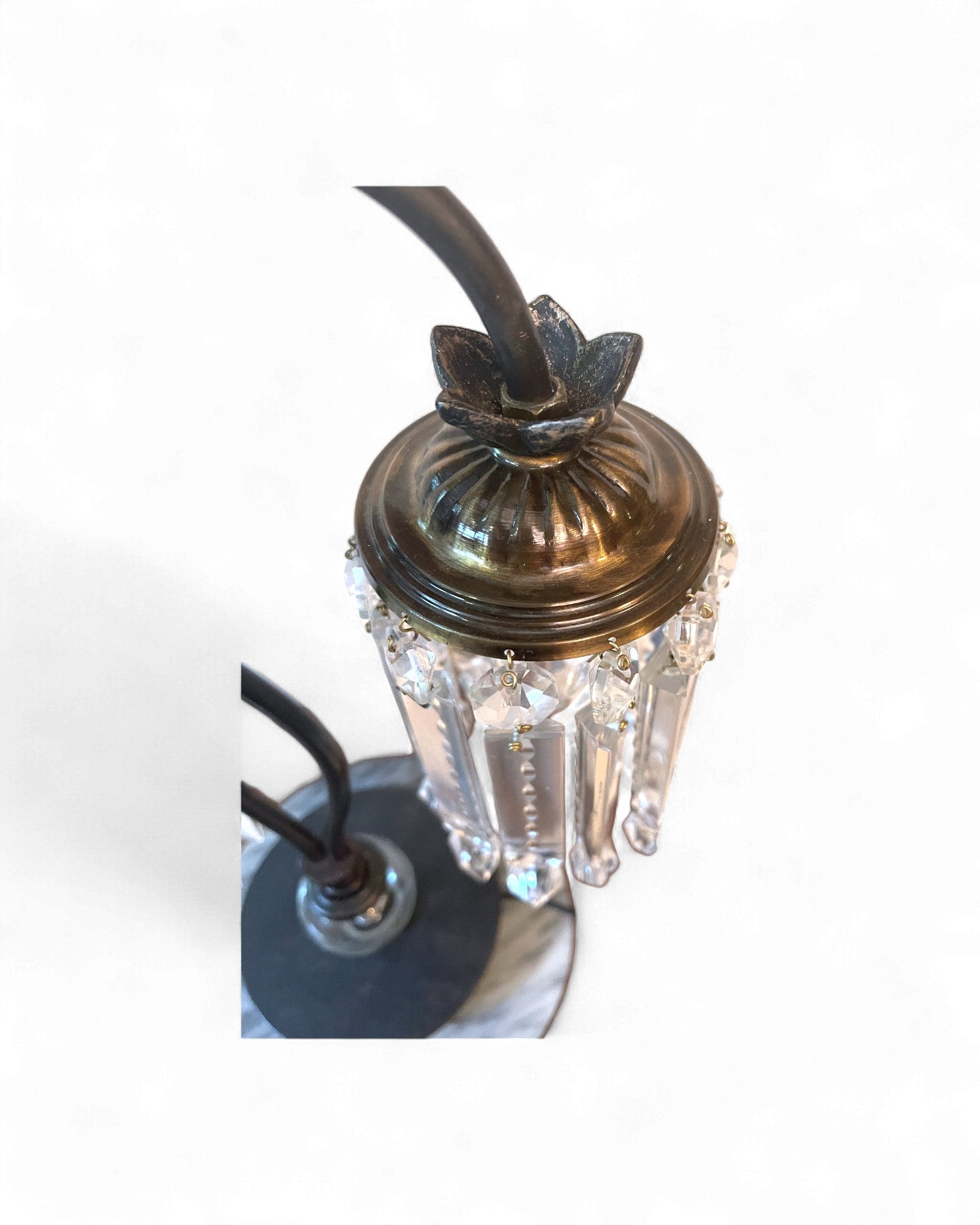 Vintage-Style Metal & Crystal “Waterfall” Two-Light Table Lamp