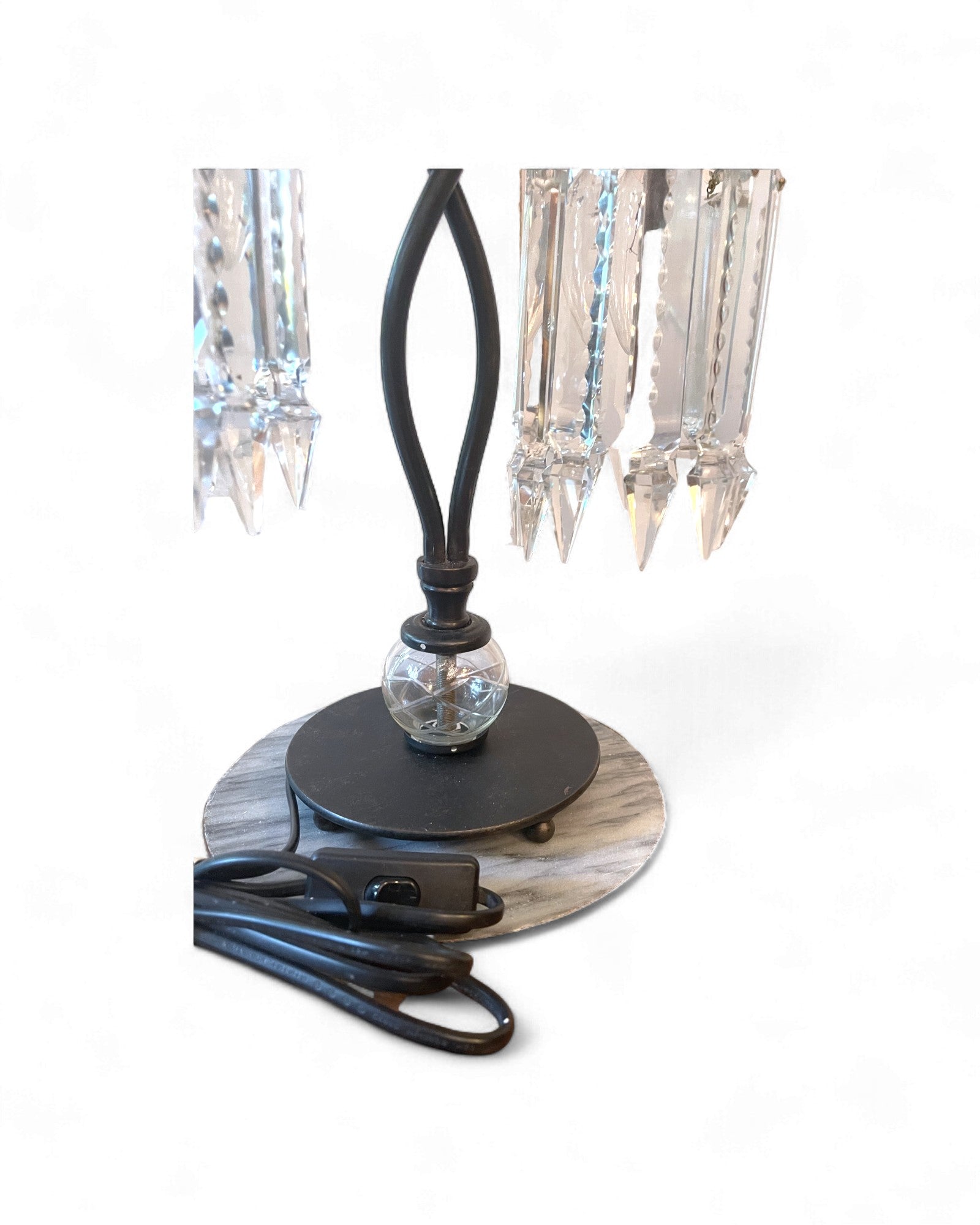 Vintage-Style Metal & Crystal “Waterfall” Two-Light Table Lamp