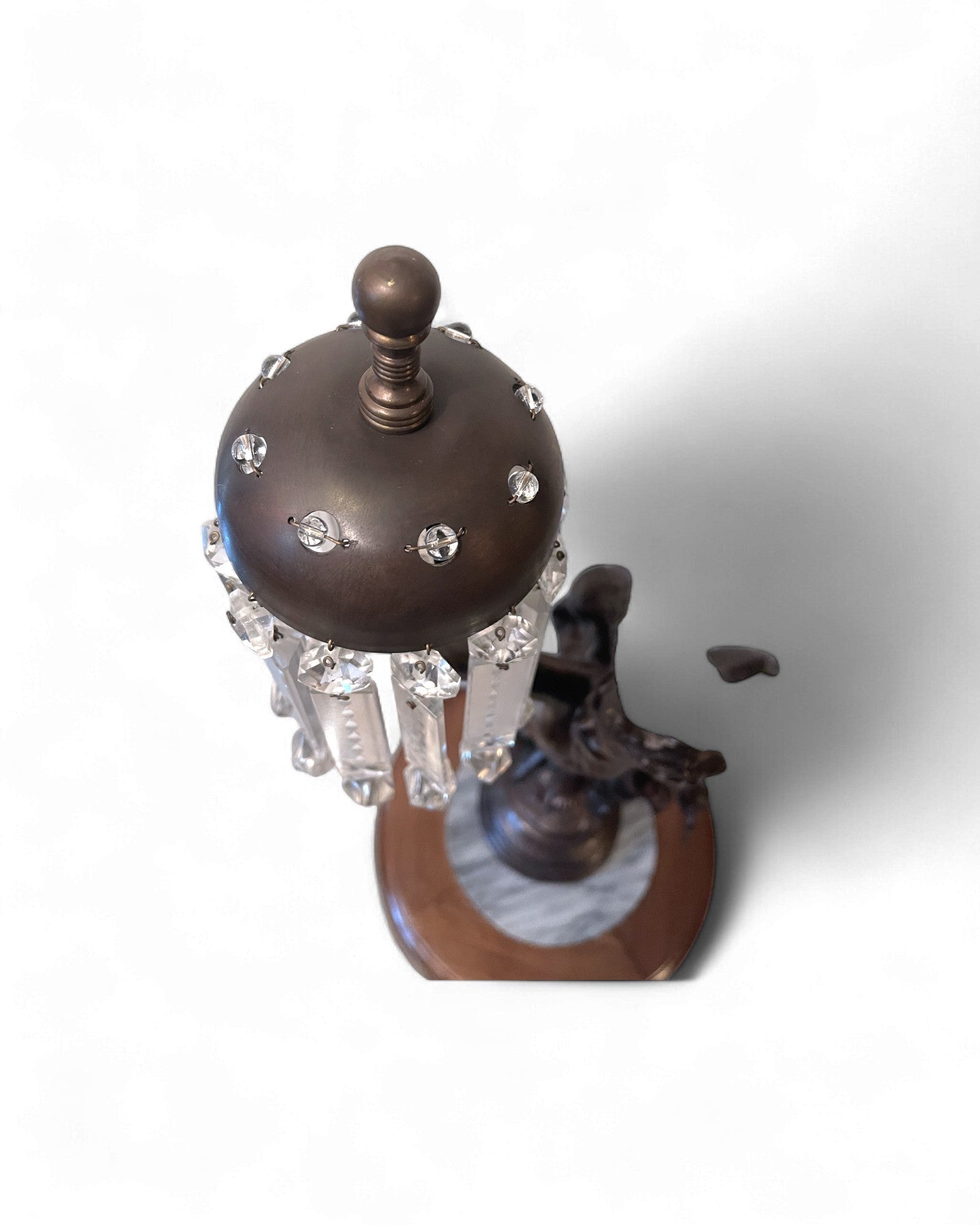 Rococo-Style Cherub Bronze Lamp with Crystal-Prism Shade