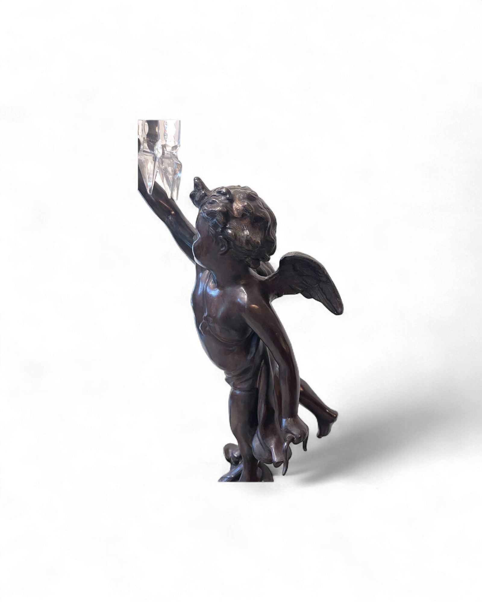 Rococo-Style Cherub Bronze Lamp with Crystal-Prism Shade