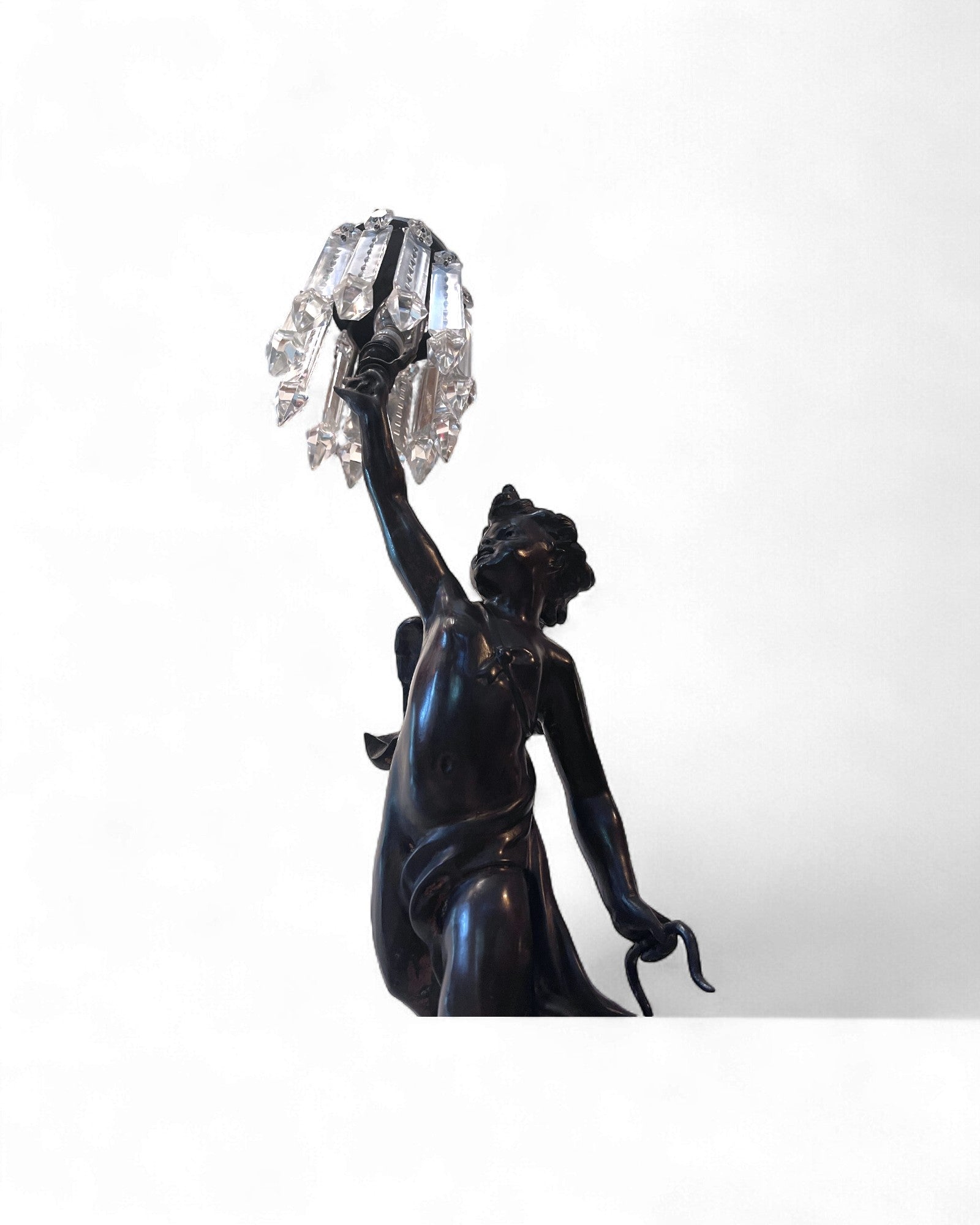 Rococo-Style Cherub Bronze Lamp with Crystal-Prism Shade