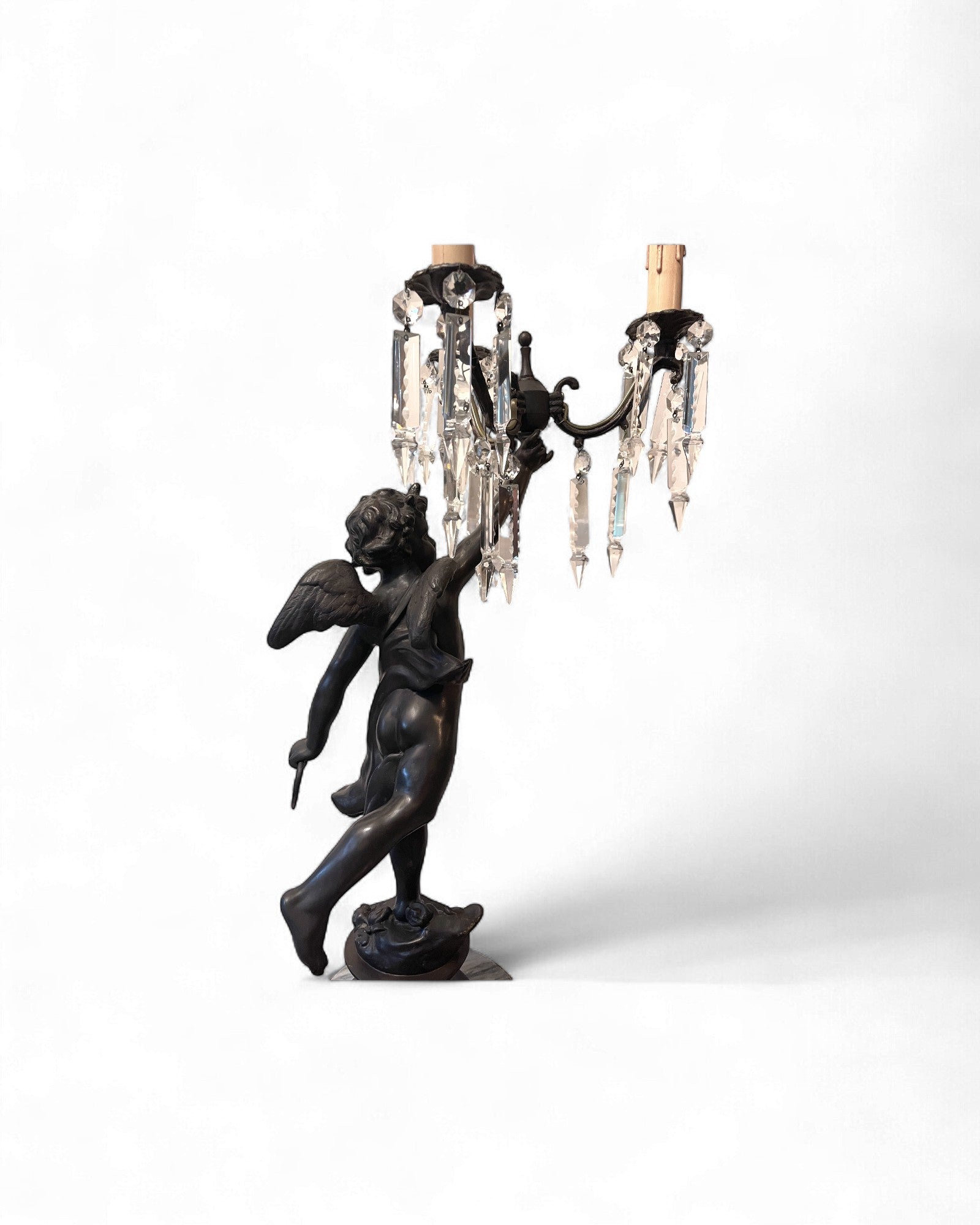 Bronze Cherub Girandole Candelabra Lamp - 3 Light